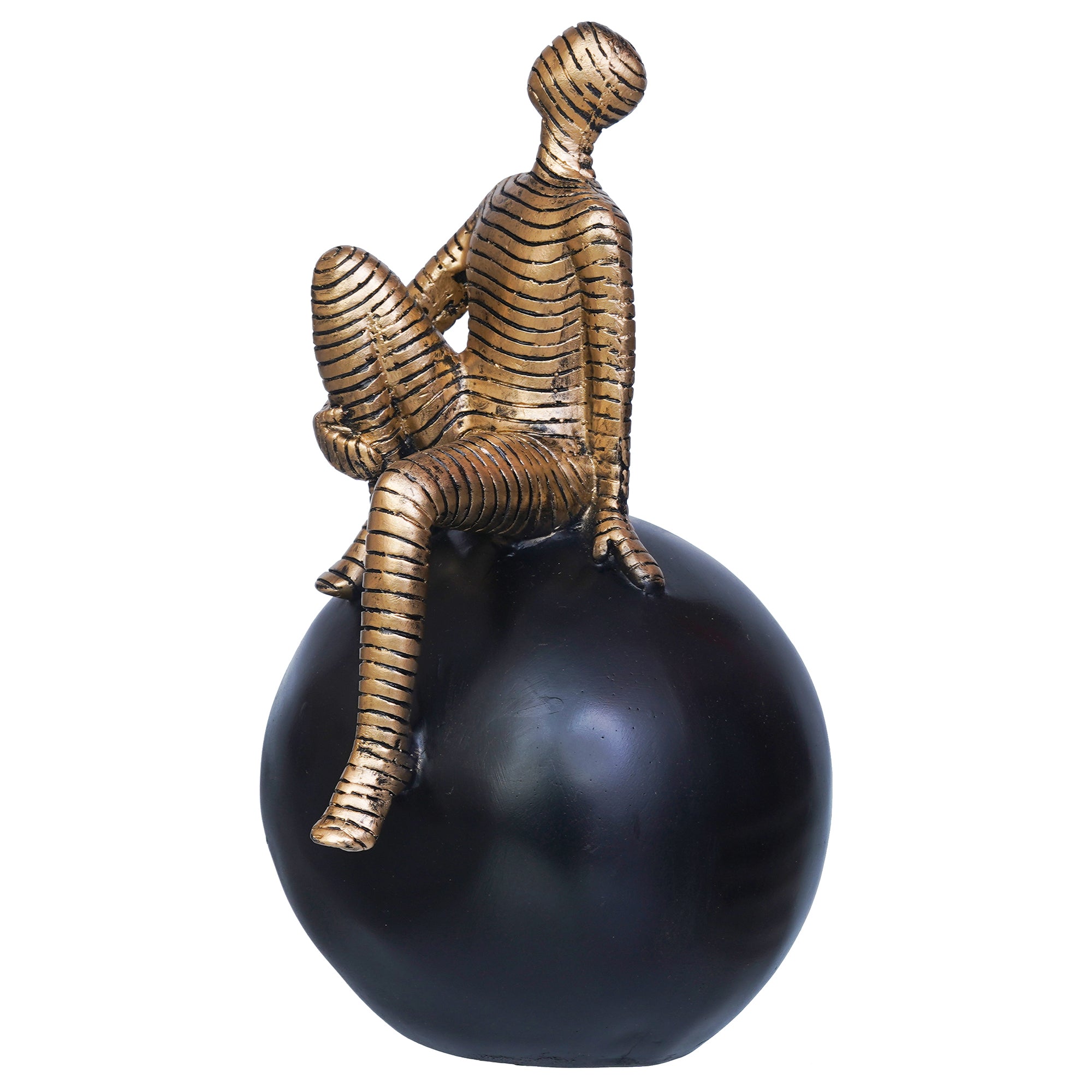 Golden Boy Statue Sitting on Black Ball Human Figurine Decorative Showpiece 2