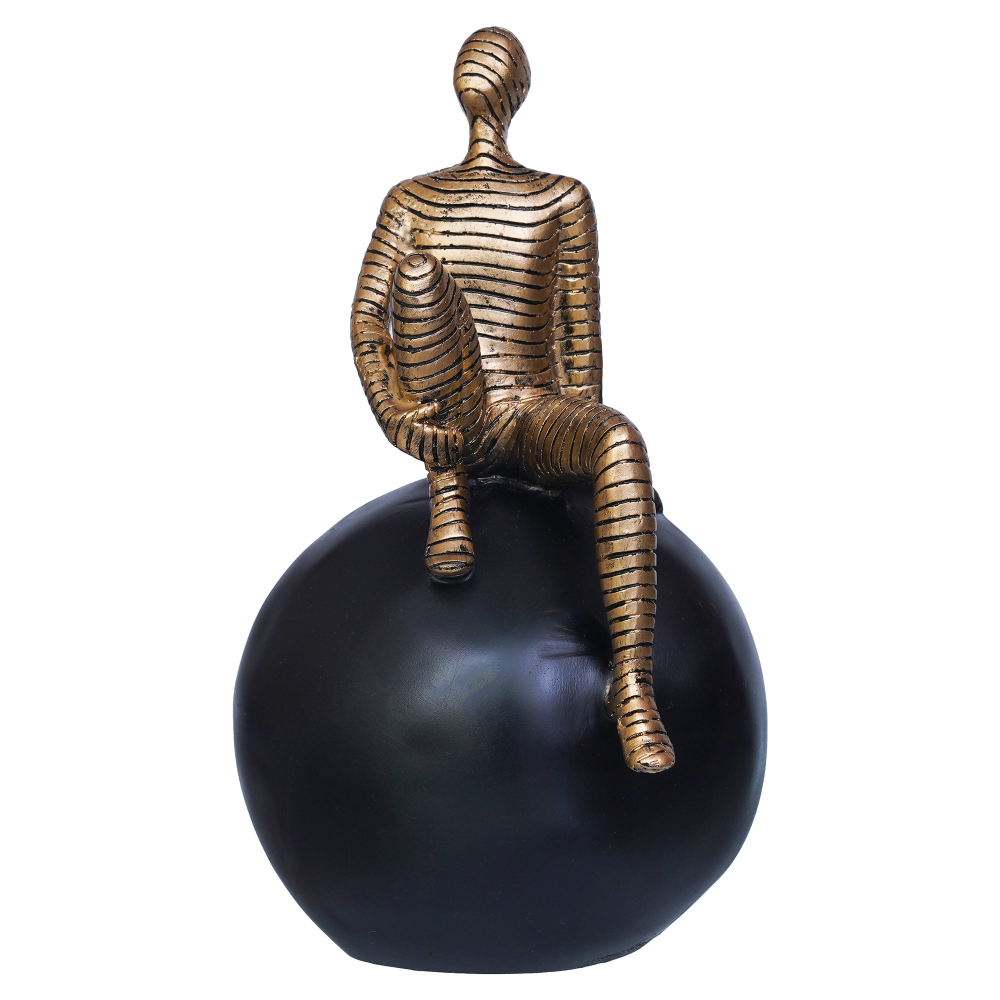 Golden Boy Statue Sitting on Black Ball Human Figurine Decorative Showpiece 6