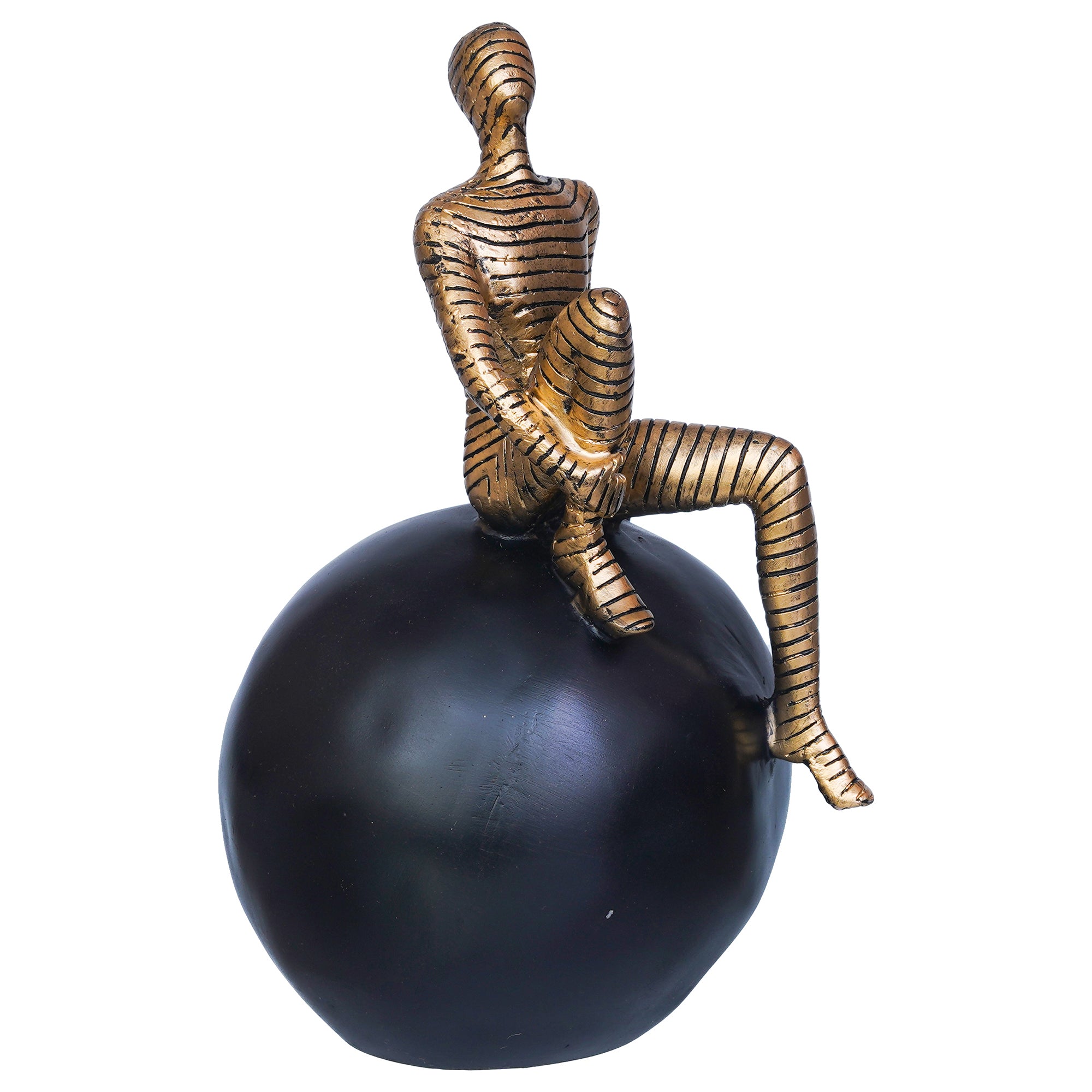 Golden Boy Statue Sitting on Black Ball Human Figurine Decorative Showpiece 7