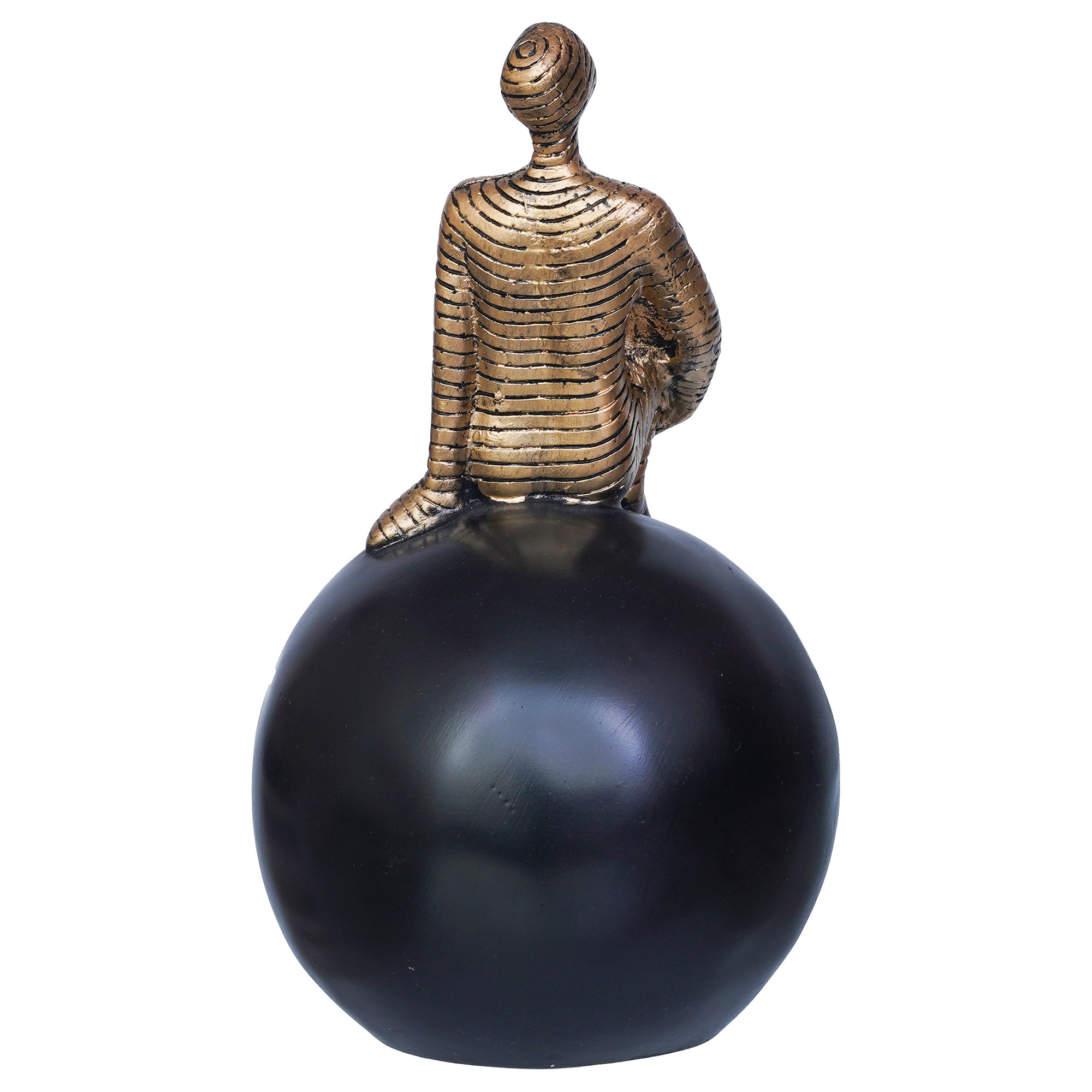 Golden Boy Statue Sitting on Black Ball Human Figurine Decorative Showpiece 8