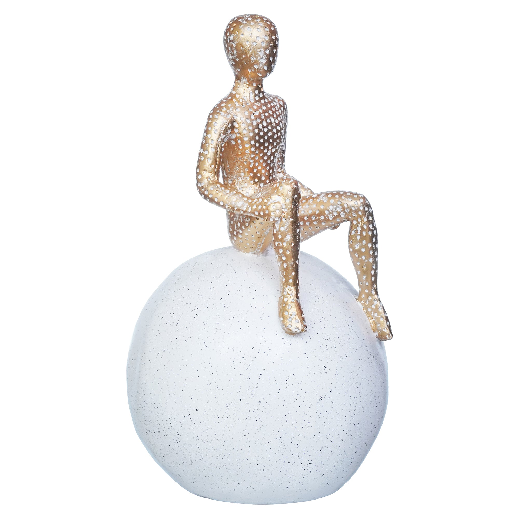 Golden Boy Statue Sitting on White Ball Human Figurine Decorative Showpiece 2