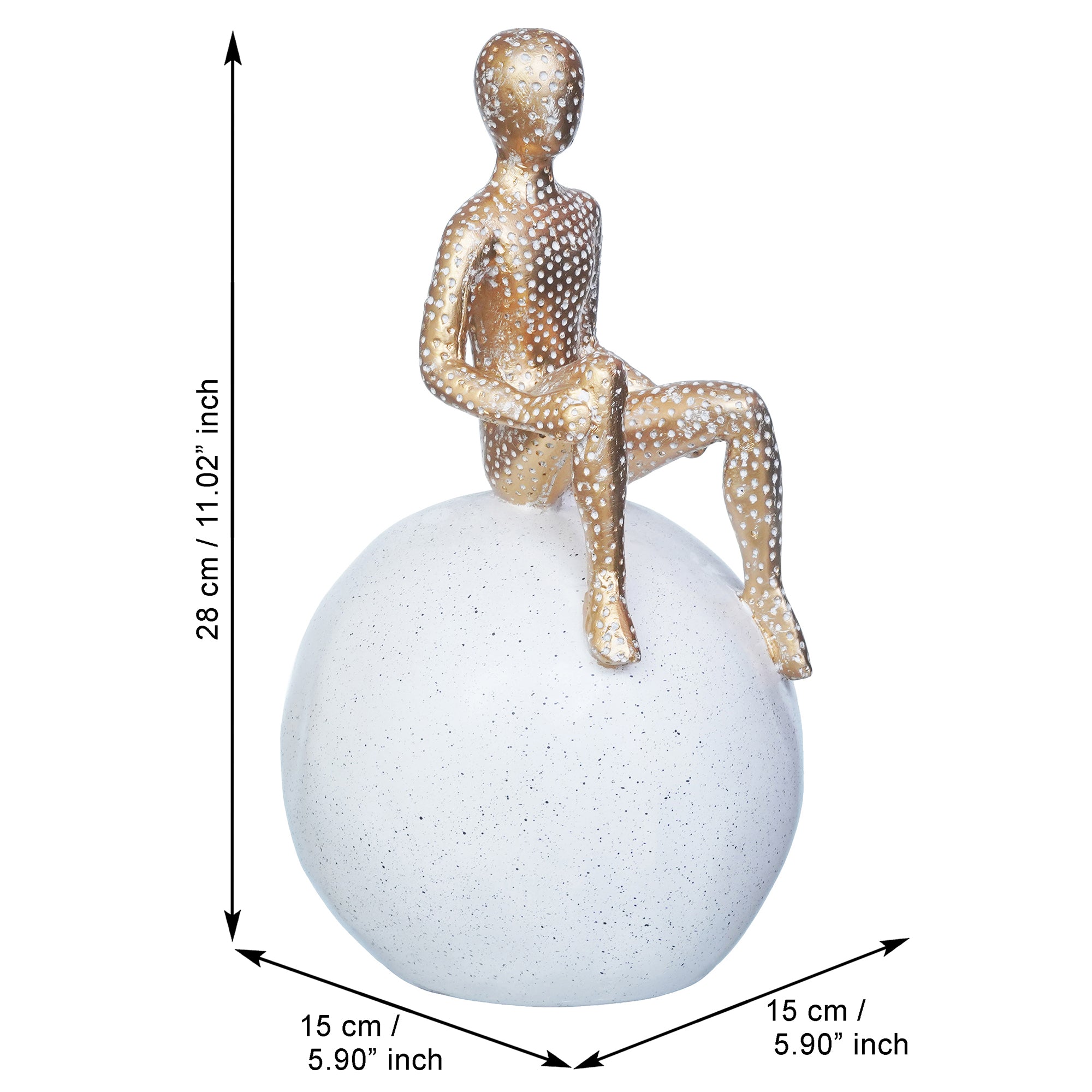 Golden Boy Statue Sitting on White Ball Human Figurine Decorative Showpiece 3