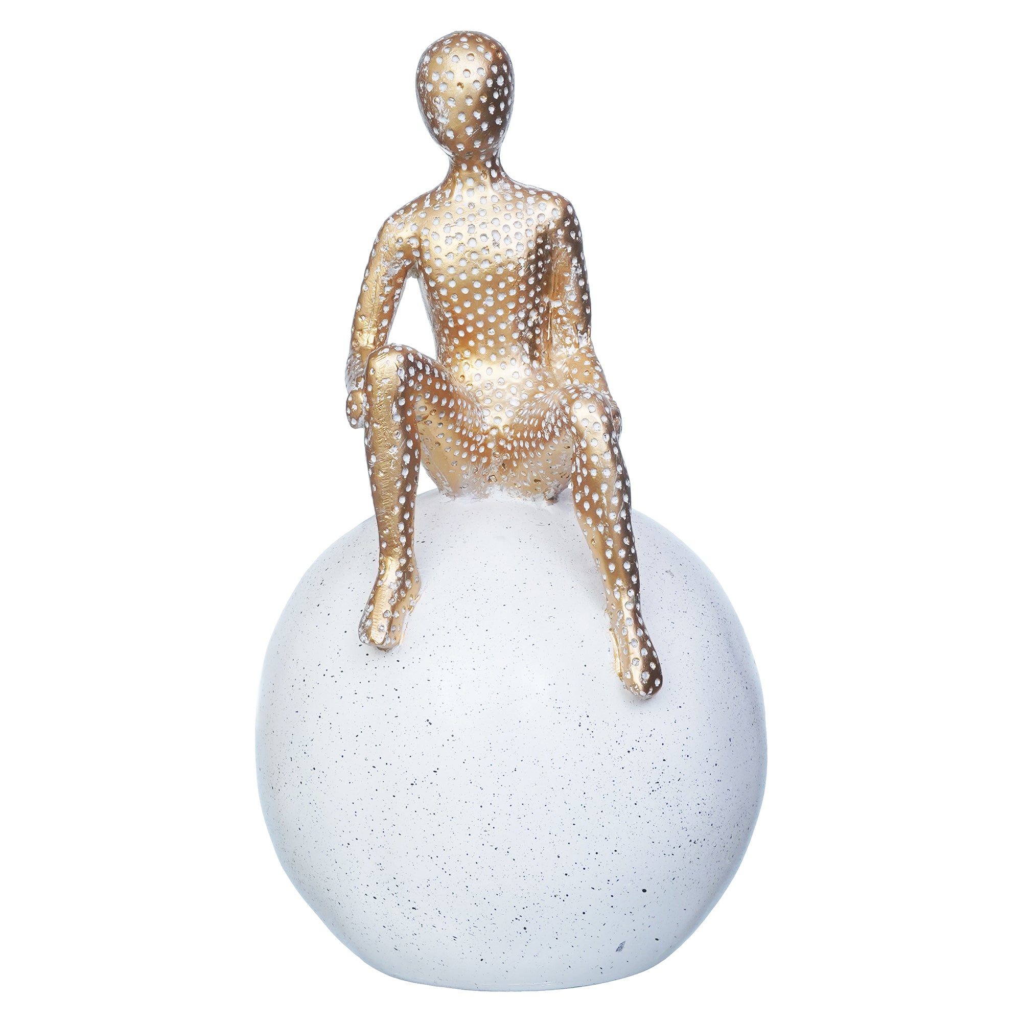 Golden Boy Statue Sitting on White Ball Human Figurine Decorative Showpiece 6