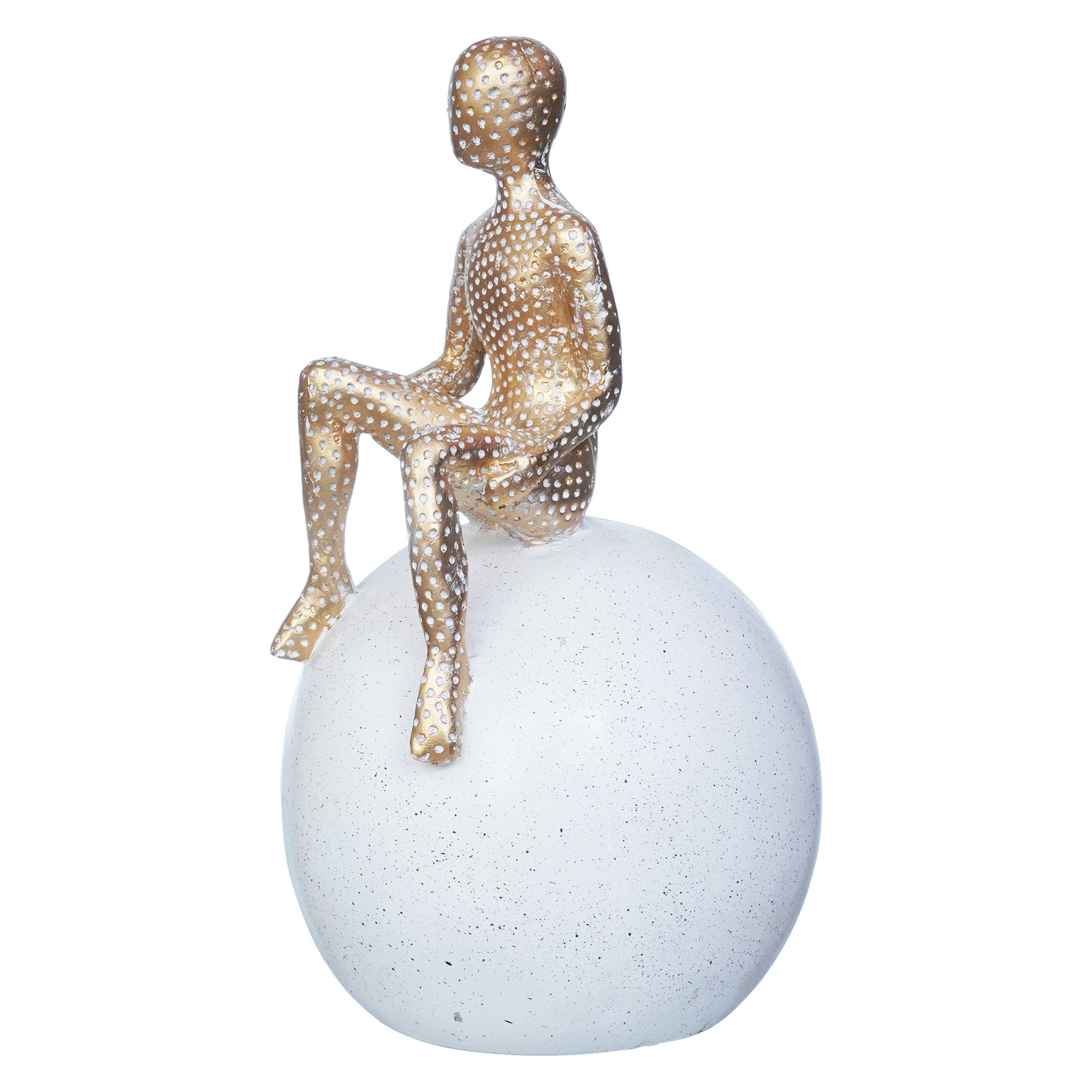 Golden Boy Statue Sitting on White Ball Human Figurine Decorative Showpiece 7