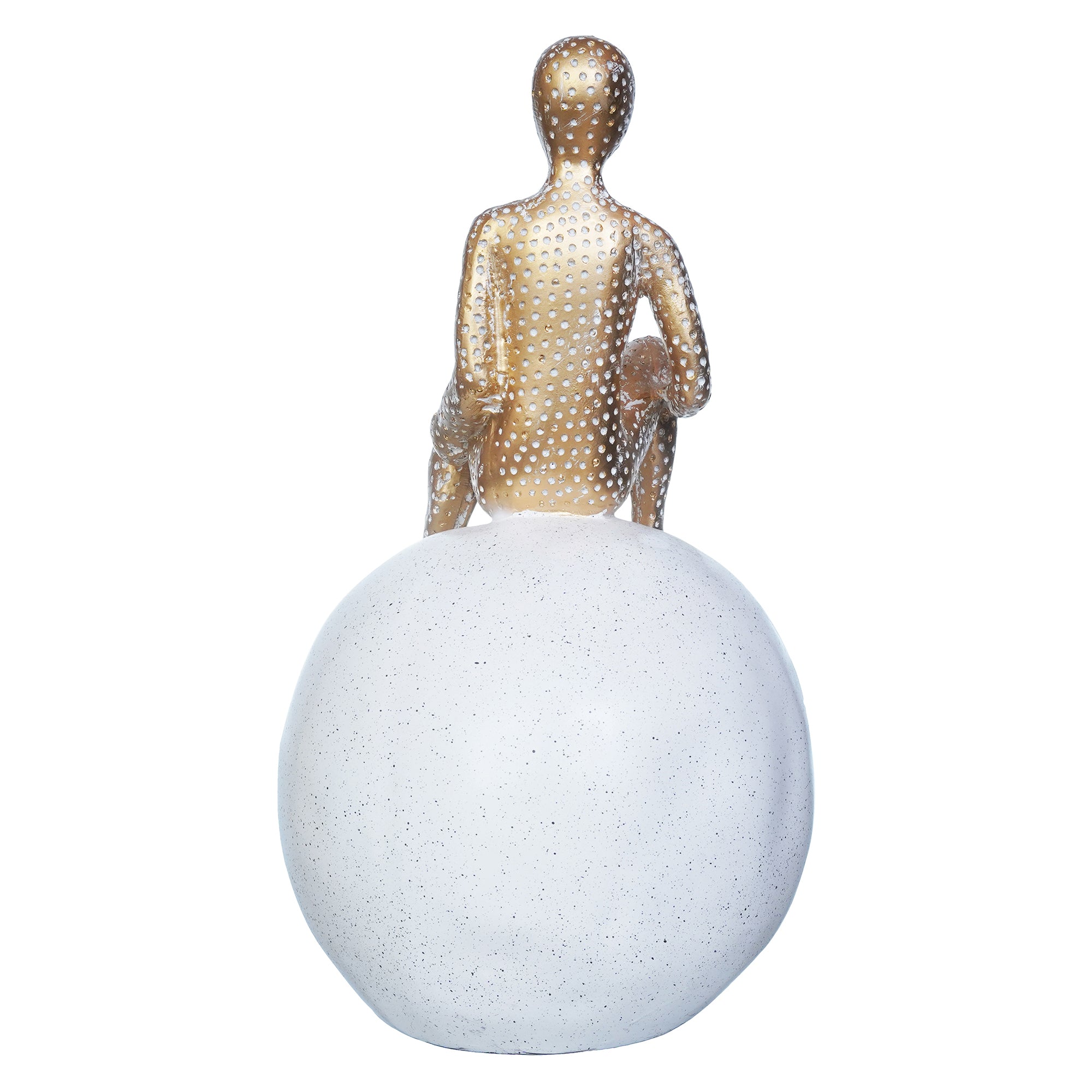 Golden Boy Statue Sitting on White Ball Human Figurine Decorative Showpiece 8