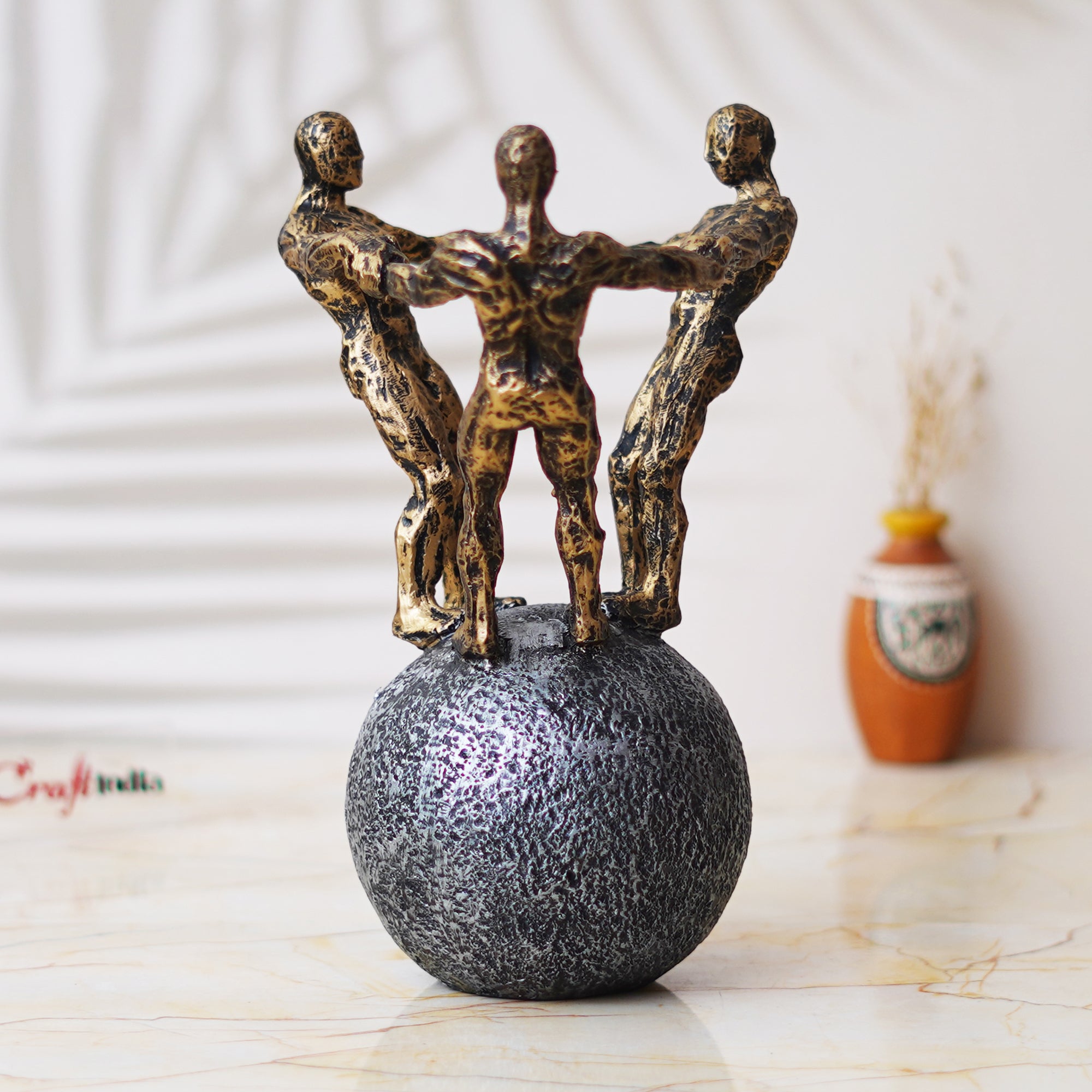 3 Man Group Standing on Ball Human Figurine Showpiece for Home, Office, Table Decor 1