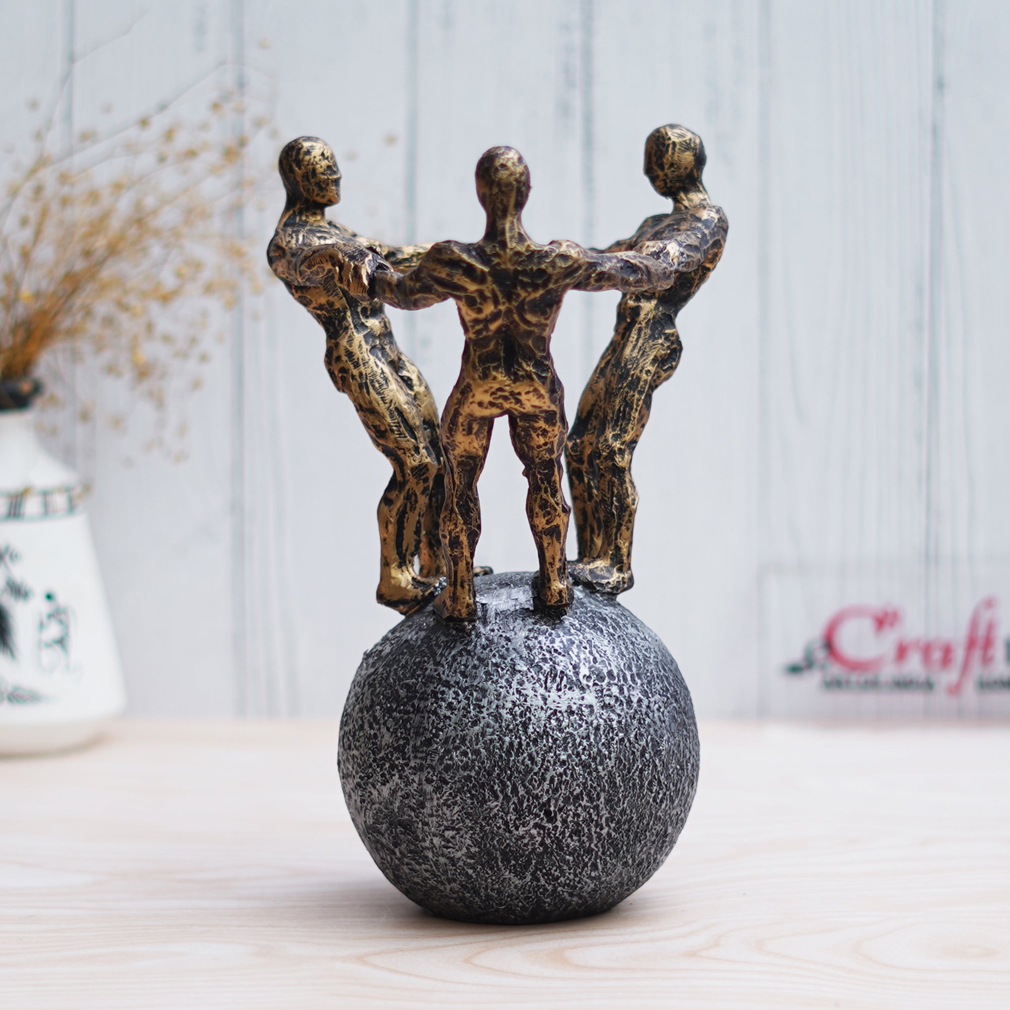 3 Man Group Standing on Ball Human Figurine Showpiece for Home, Office, Table Decor 4