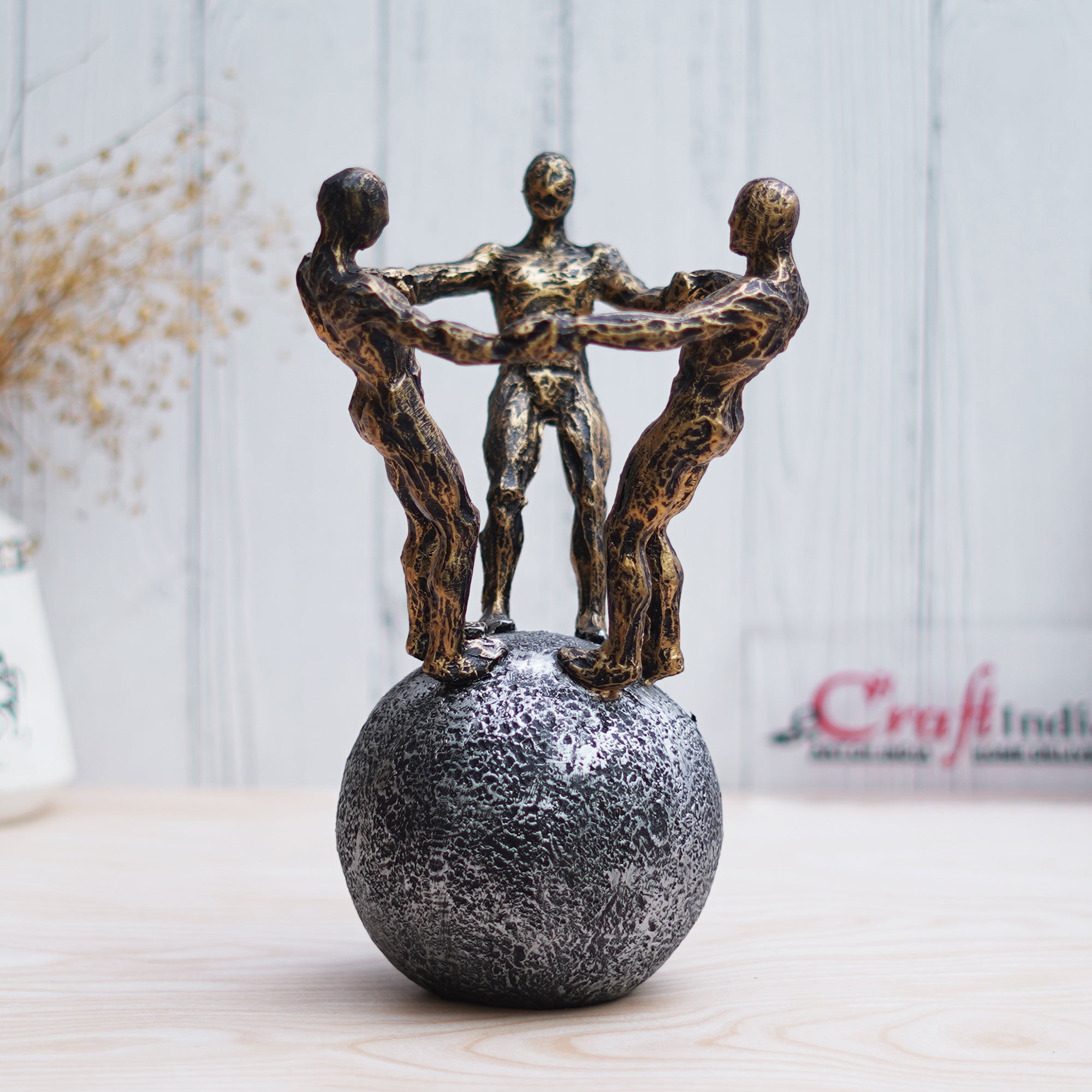 3 Man Group Standing on Ball Human Figurine Showpiece for Home, Office, Table Decor 5