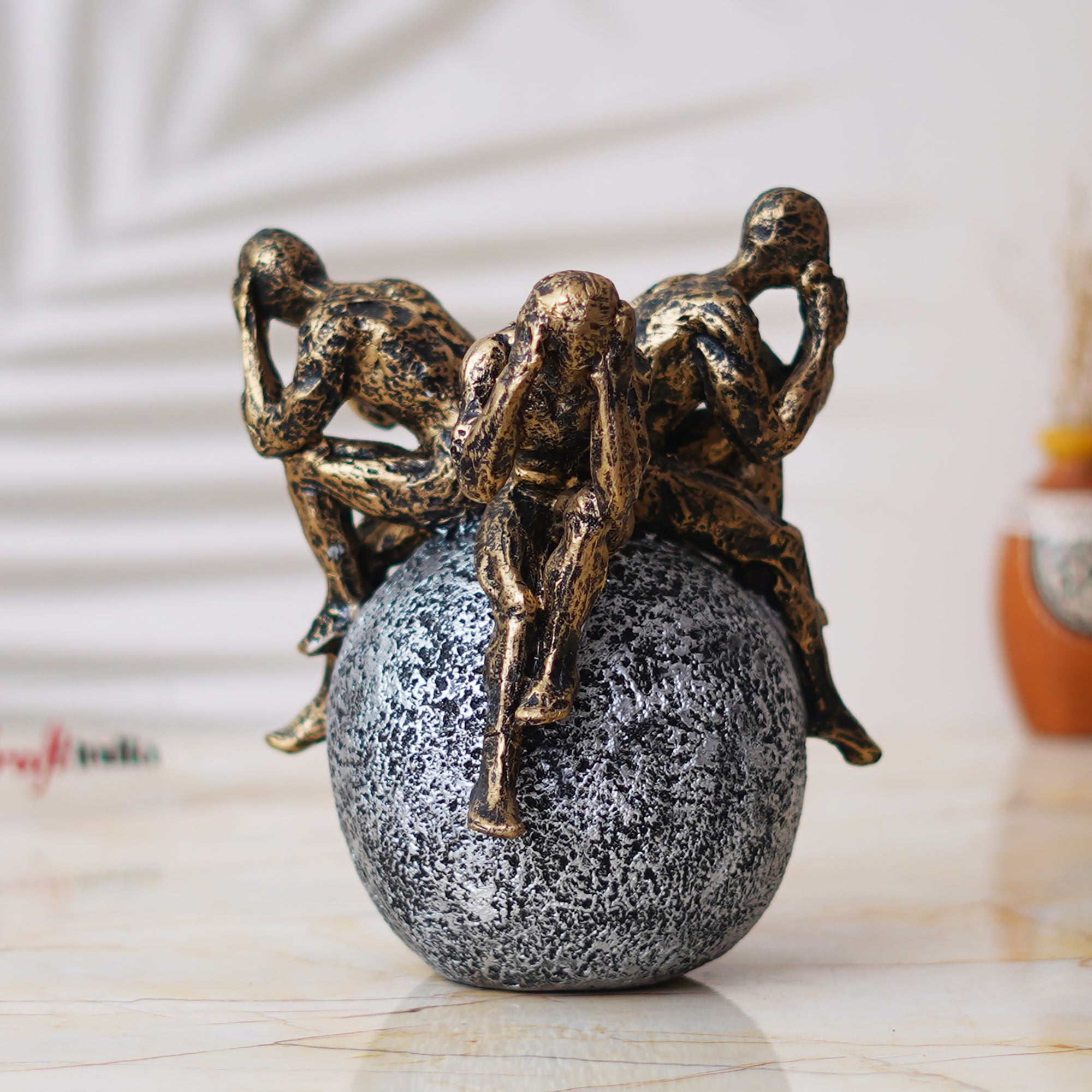 3 Man Group Sitting on Ball Human Figurine Showpiece for Home, Office, Table Decor