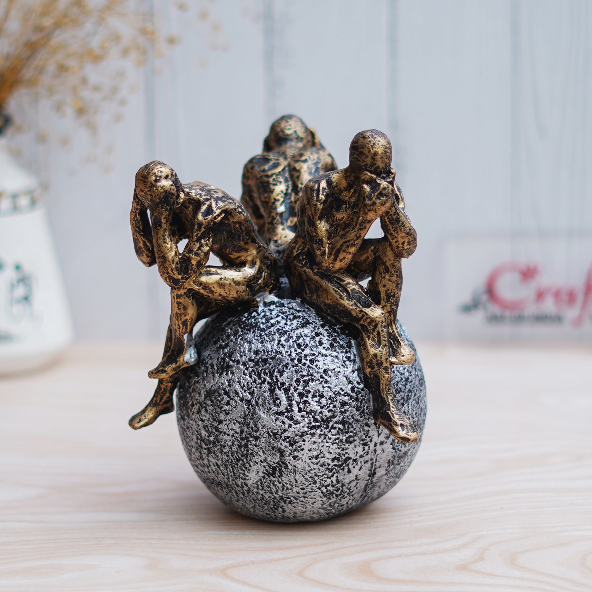 3 Man Group Sitting on Ball Human Figurine Showpiece for Home, Office, Table Decor 4