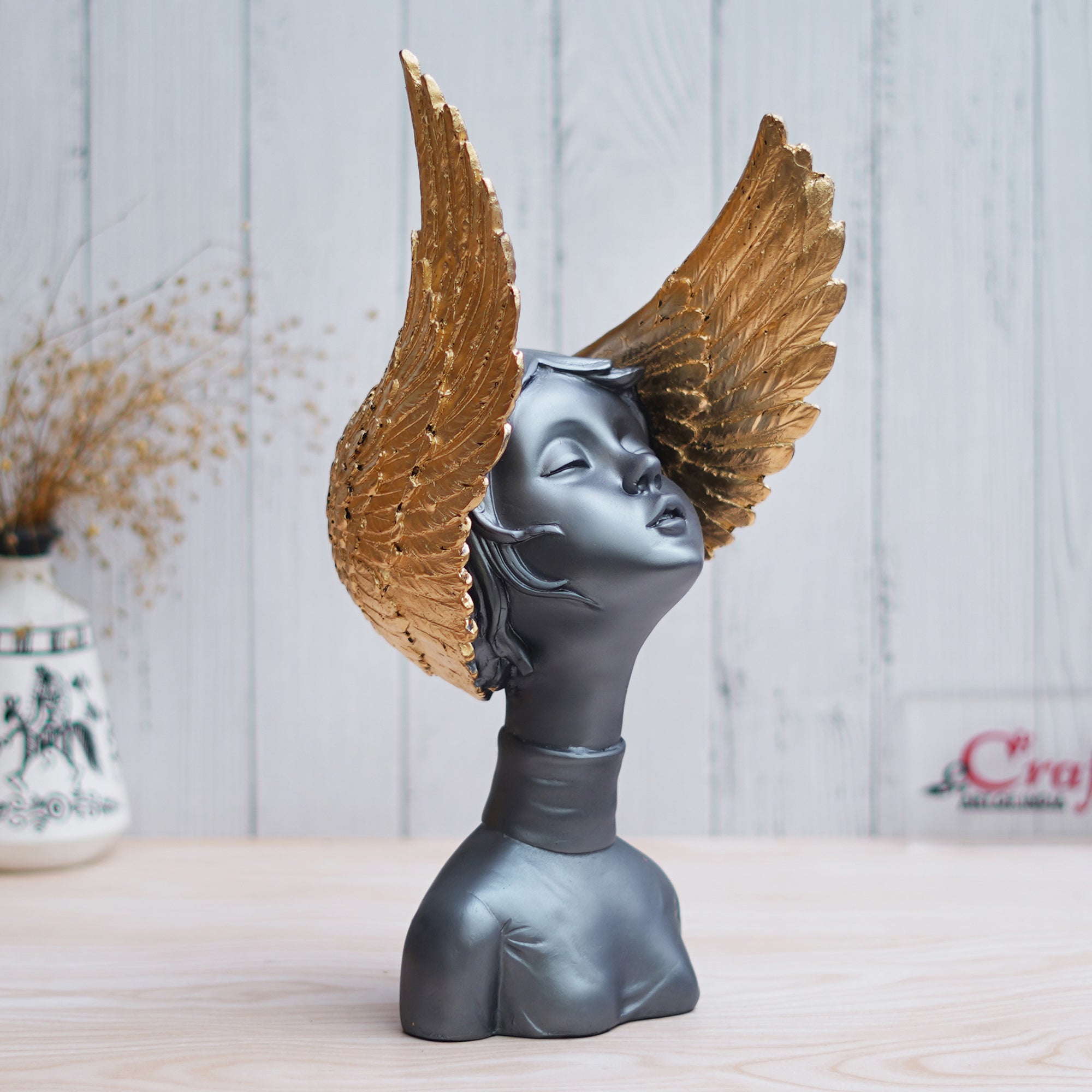 Grey & Golden Fairy Lady Statue Decorative Showpiece for Home Decor 1