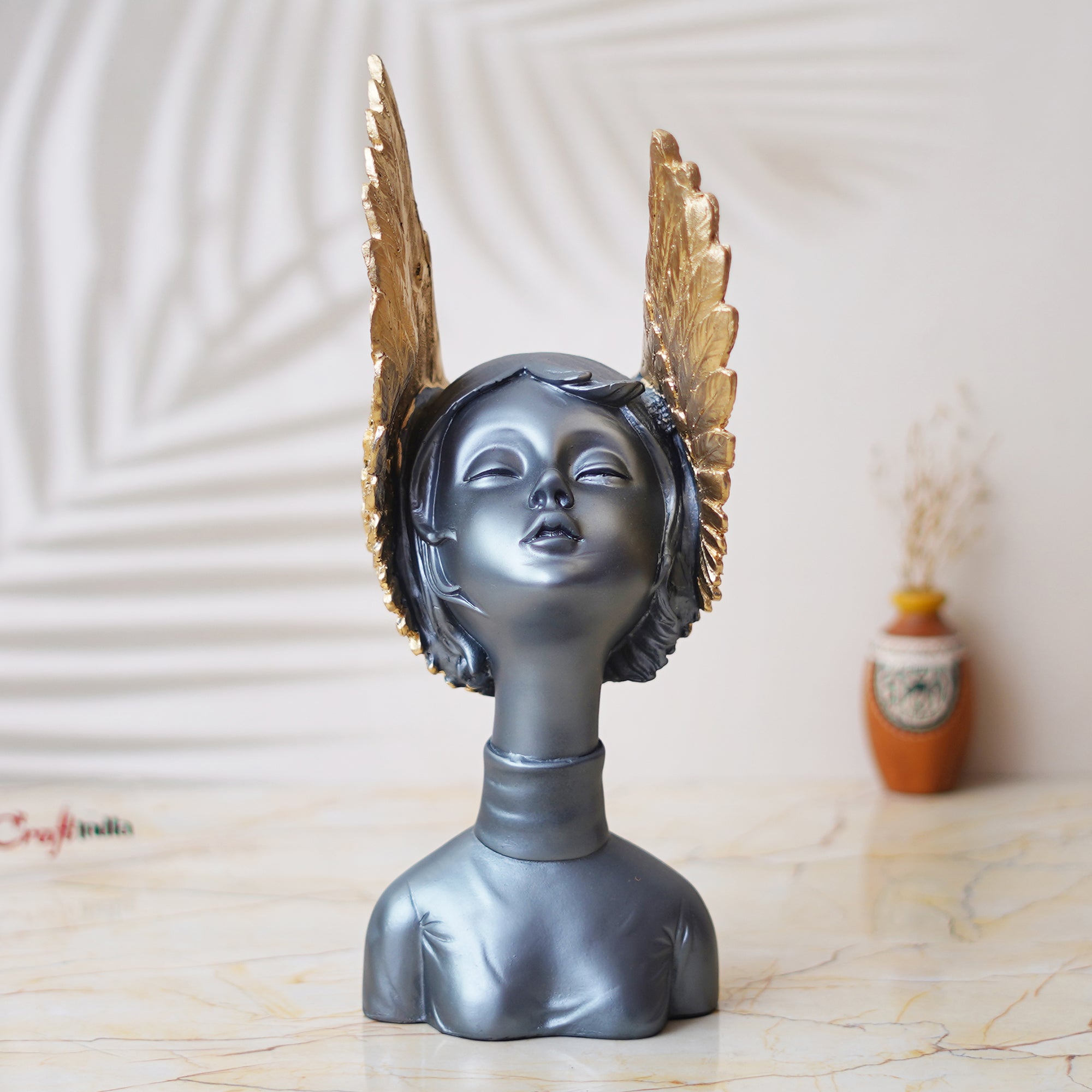 Grey & Golden Fairy Lady Statue Decorative Showpiece for Home Decor 4