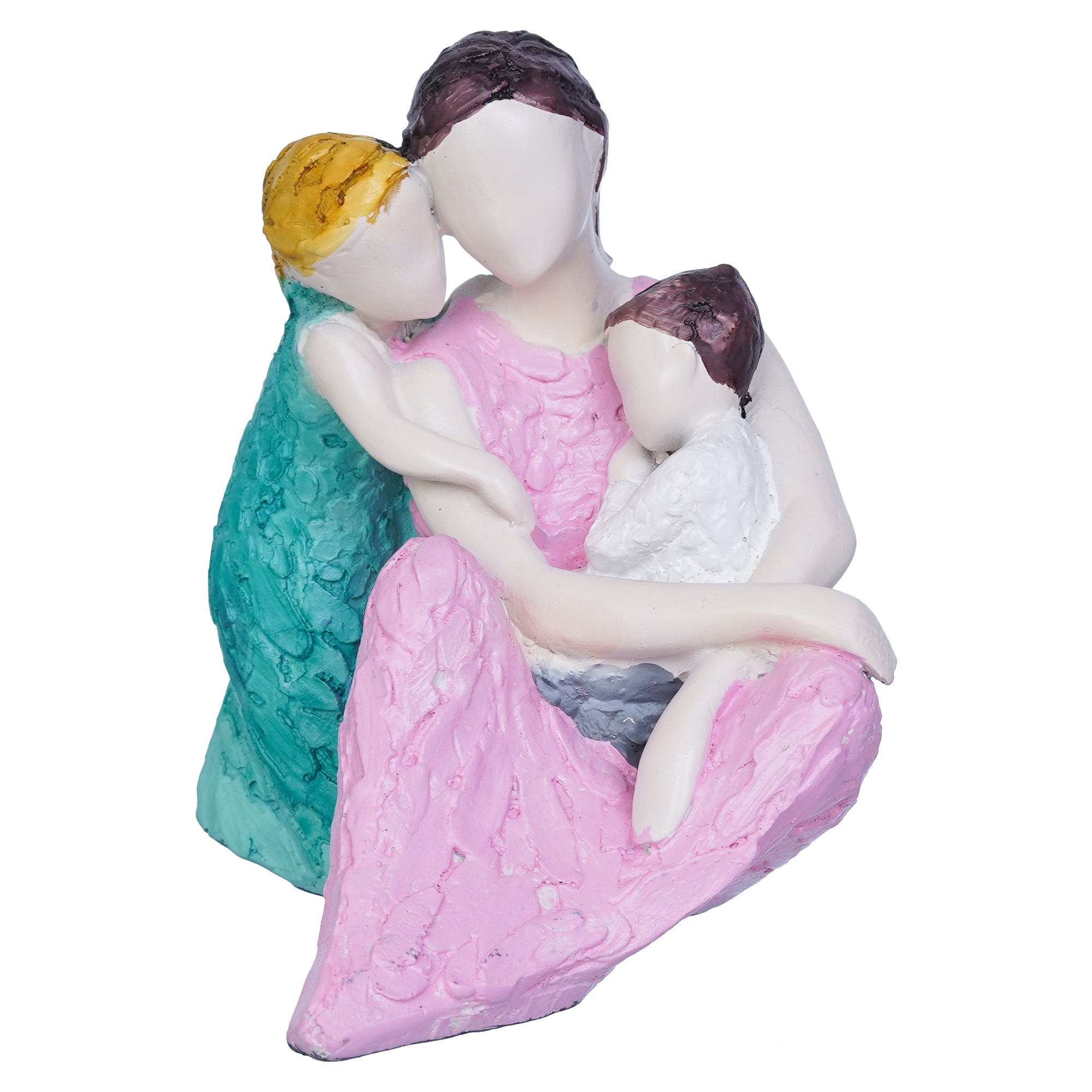 Happy Family of Mother, Daughter Backhugging, and Boy on Lap Human Figurine Decorative Showpiece 2