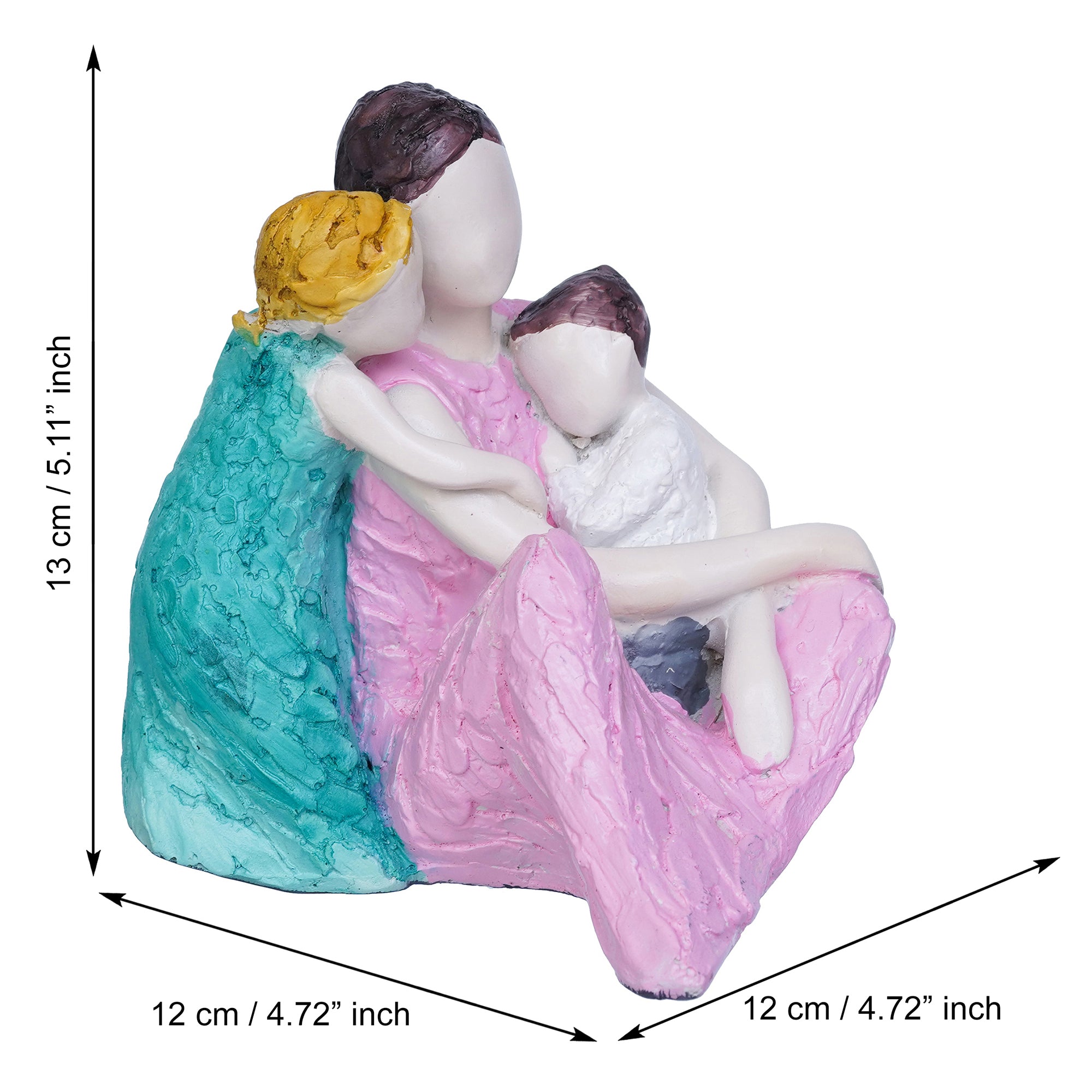 Happy Family of Mother, Daughter Backhugging, and Boy on Lap Human Figurine Decorative Showpiece 3