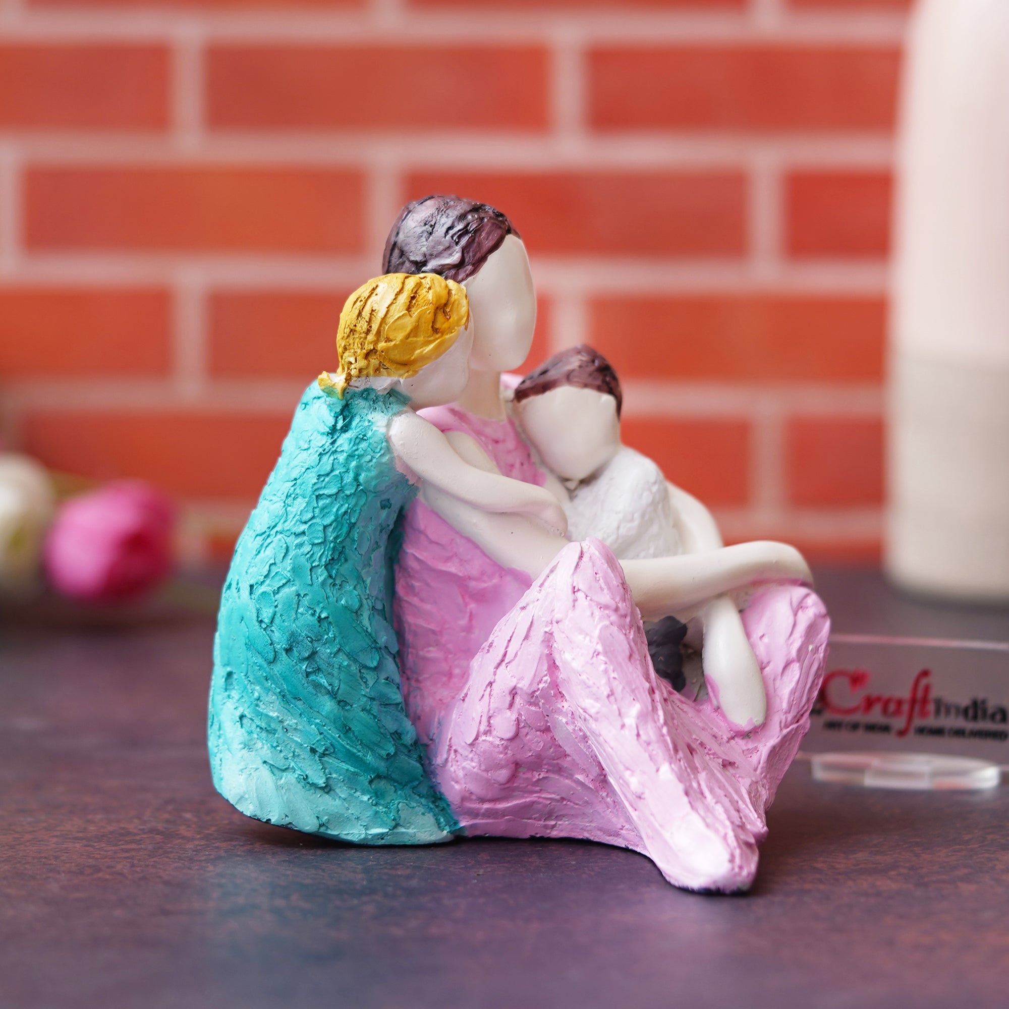 Happy Family of Mother, Daughter Backhugging, and Boy on Lap Human Figurine Decorative Showpiece 4