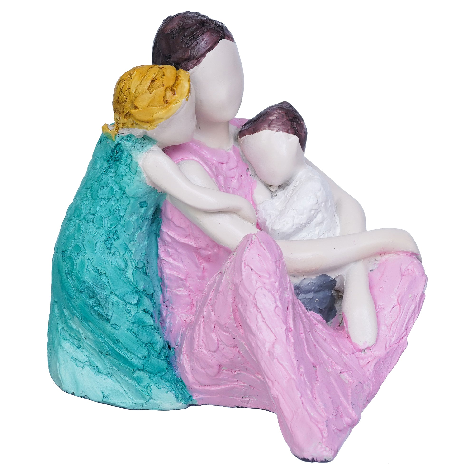 Happy Family of Mother, Daughter Backhugging, and Boy on Lap Human Figurine Decorative Showpiece 6