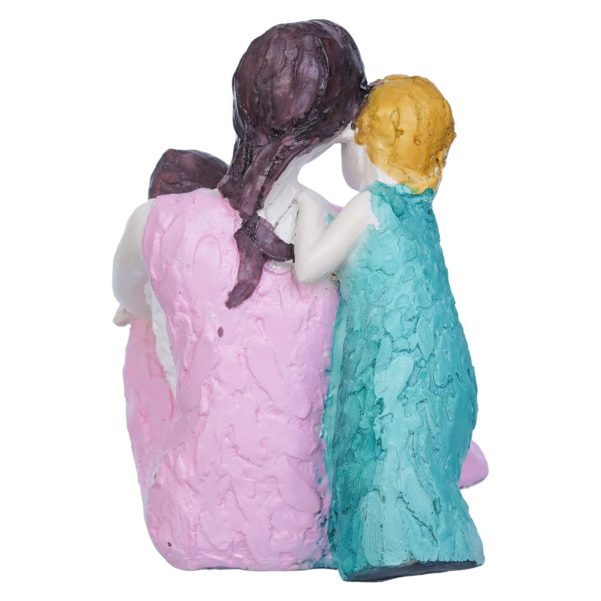 Happy Family of Mother, Daughter Backhugging, and Boy on Lap Human Figurine Decorative Showpiece 8