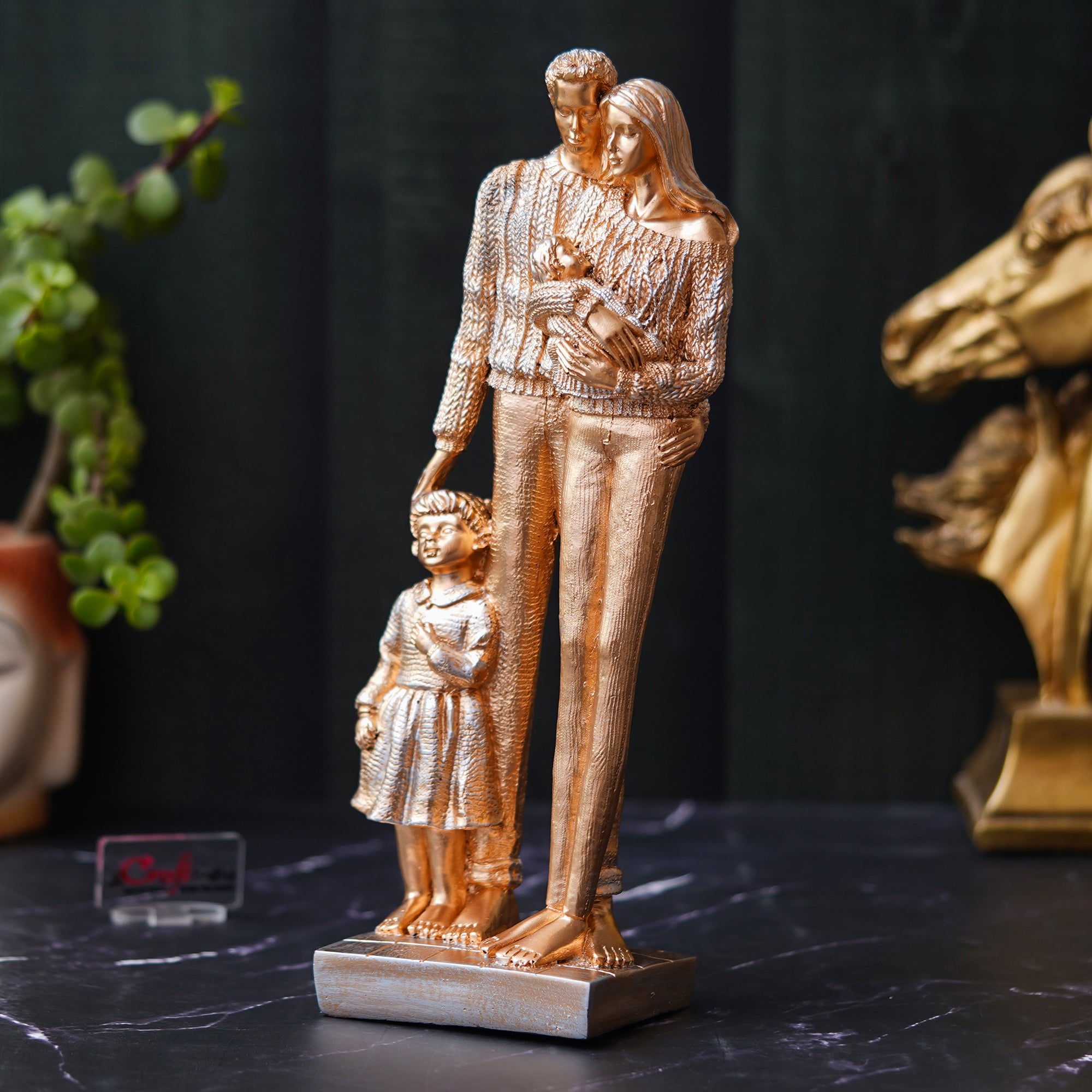 Golden Beloved Family of Husband, Wife, Daughter, and Son Human Figurines Decorative Showpiece 4