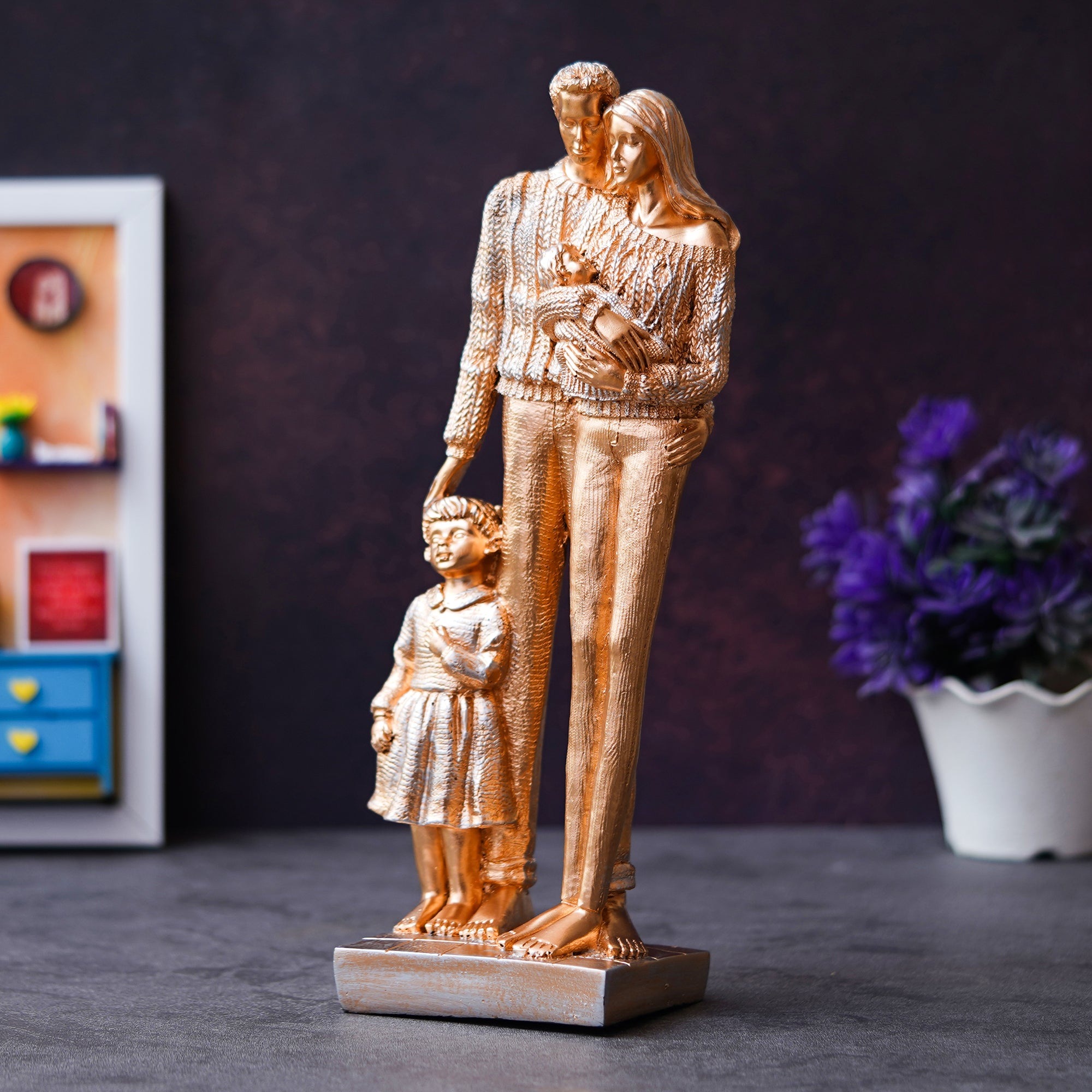 Golden Beloved Family of Husband, Wife, Daughter, and Son Human Figurines Decorative Showpiece 5