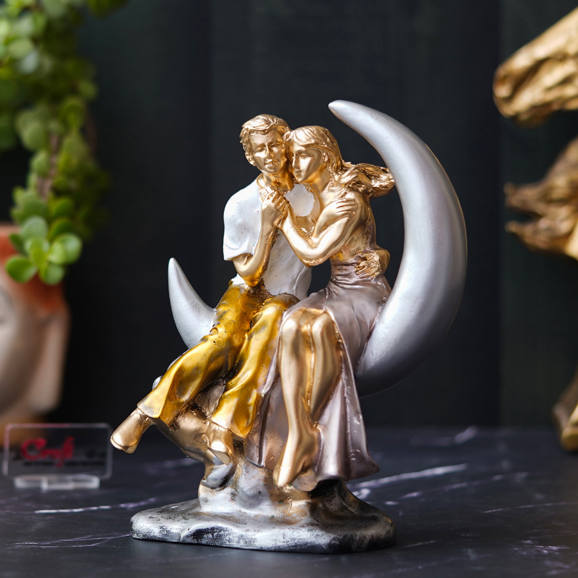 Romantic Couple Statue Sitting on Moon Human Figurines Decorative Showpiece 1