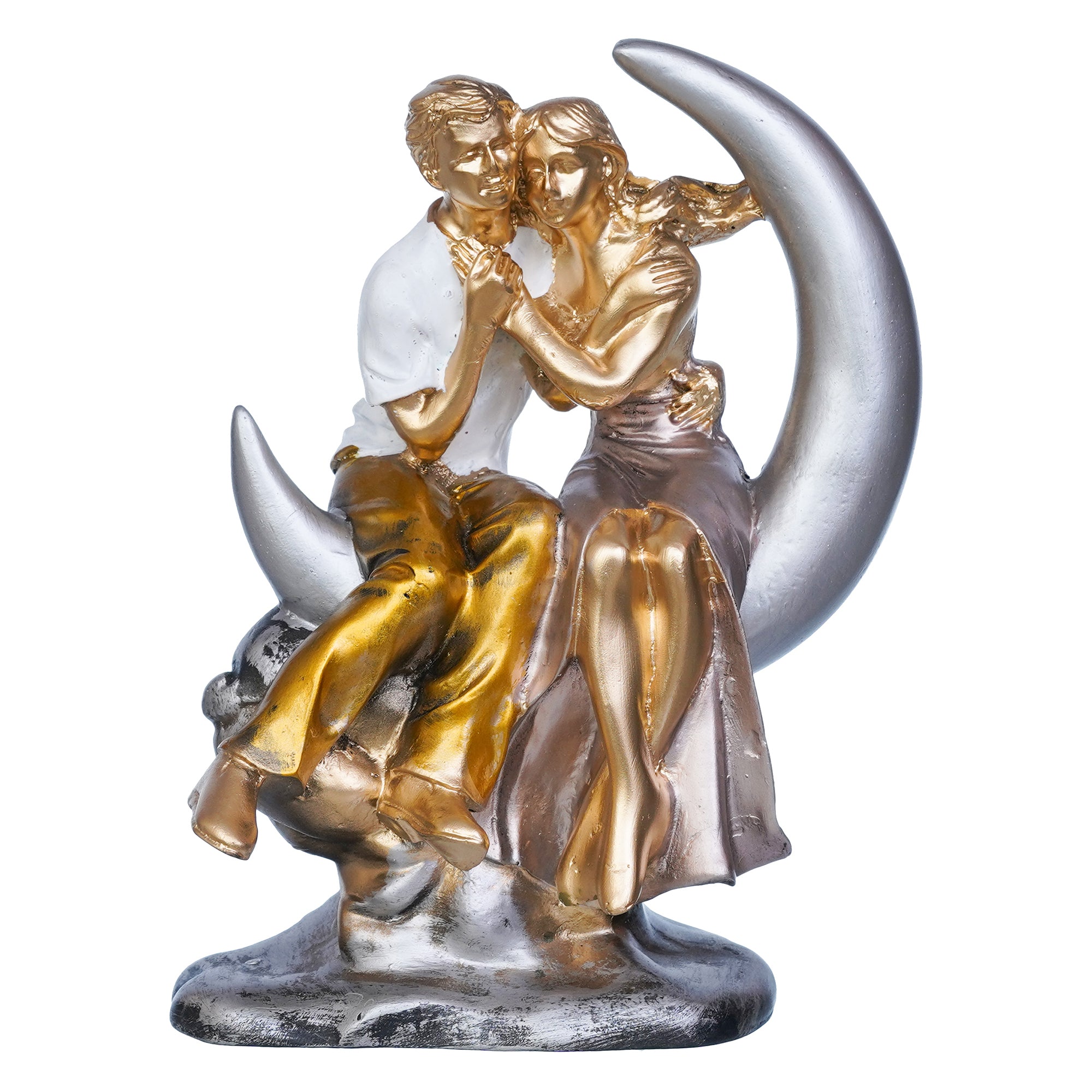 Romantic Couple Statue Sitting on Moon Human Figurines Decorative Showpiece 2