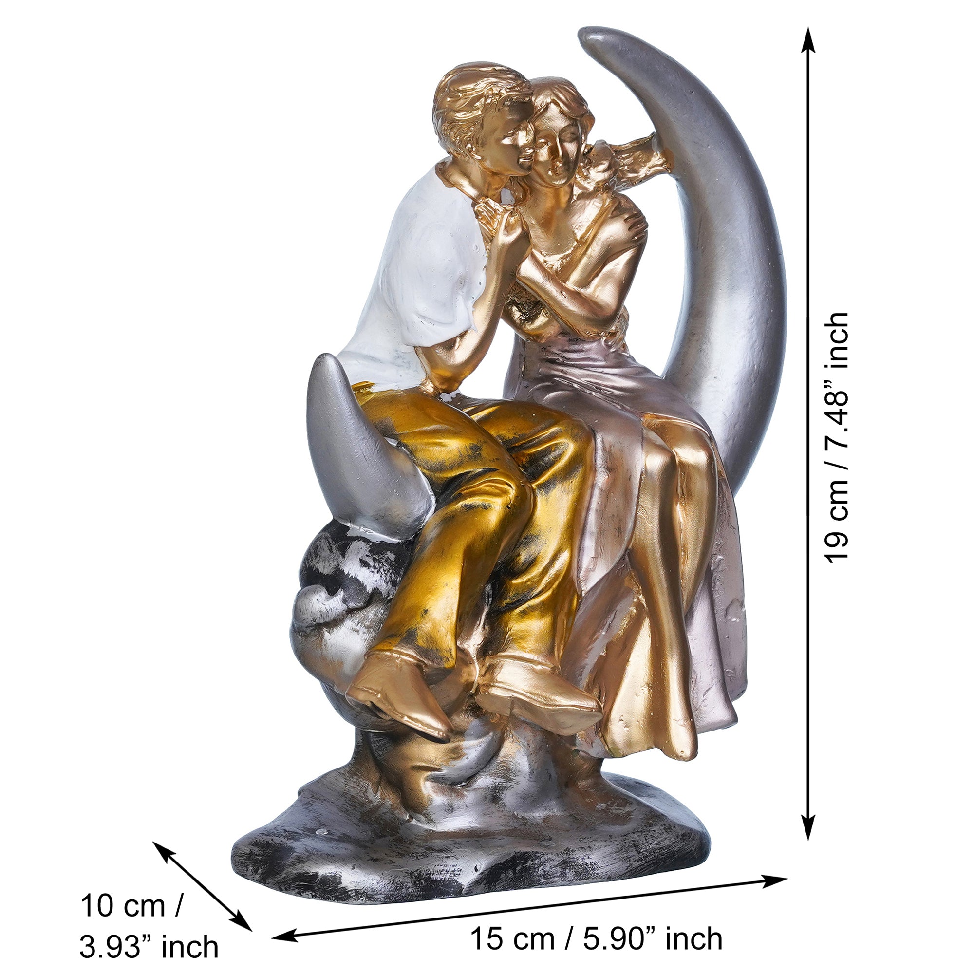 Romantic Couple Statue Sitting on Moon Human Figurines Decorative Showpiece 3