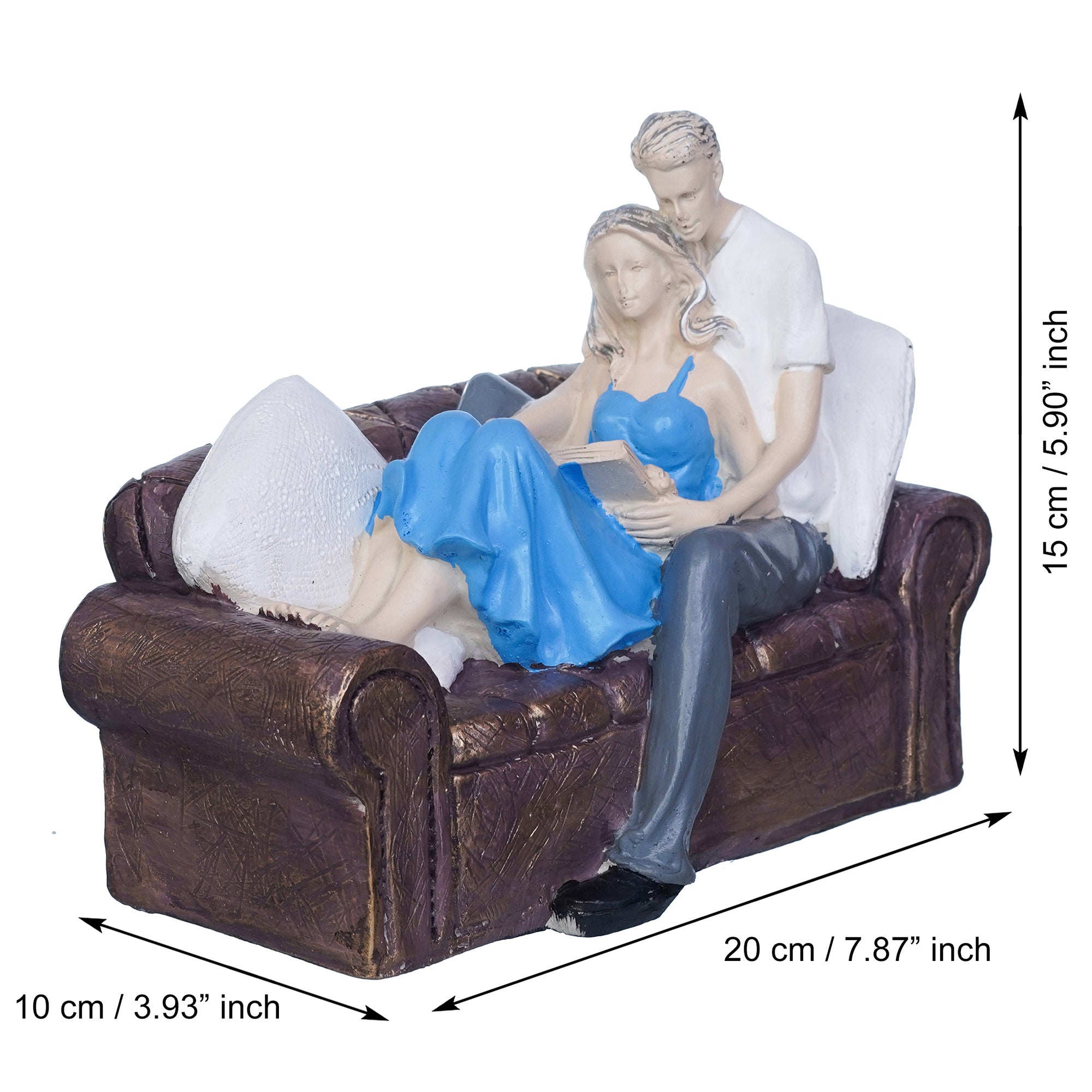 Romantic Couple Statue Sitting on Sofa and Reading Book Decorative Showpiece 3