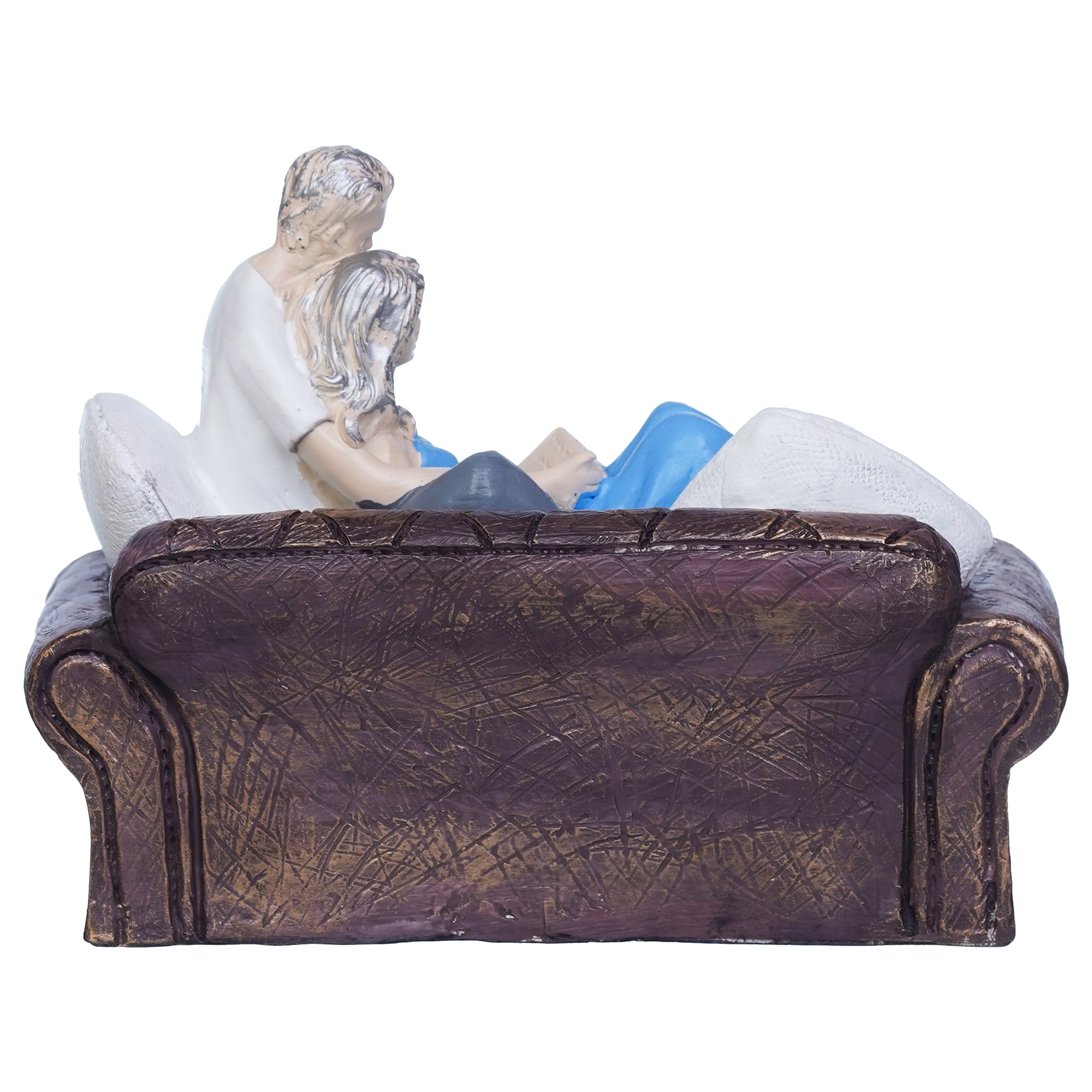 Romantic Couple Statue Sitting on Sofa and Reading Book Decorative Showpiece 8