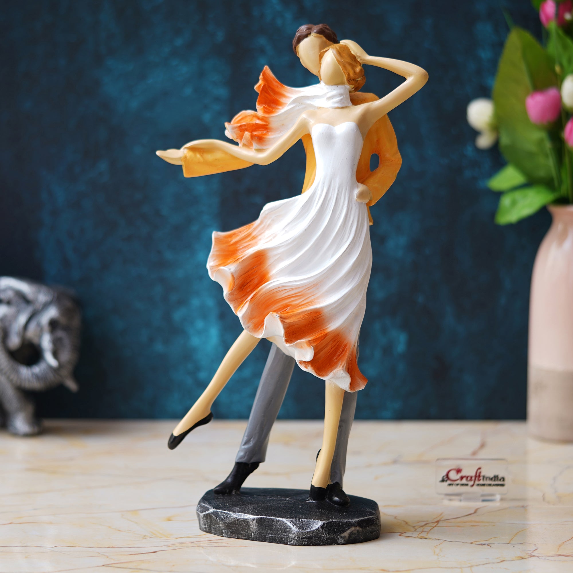 Multicolor Polyresin Lovely Couple Statue Showpiece 5