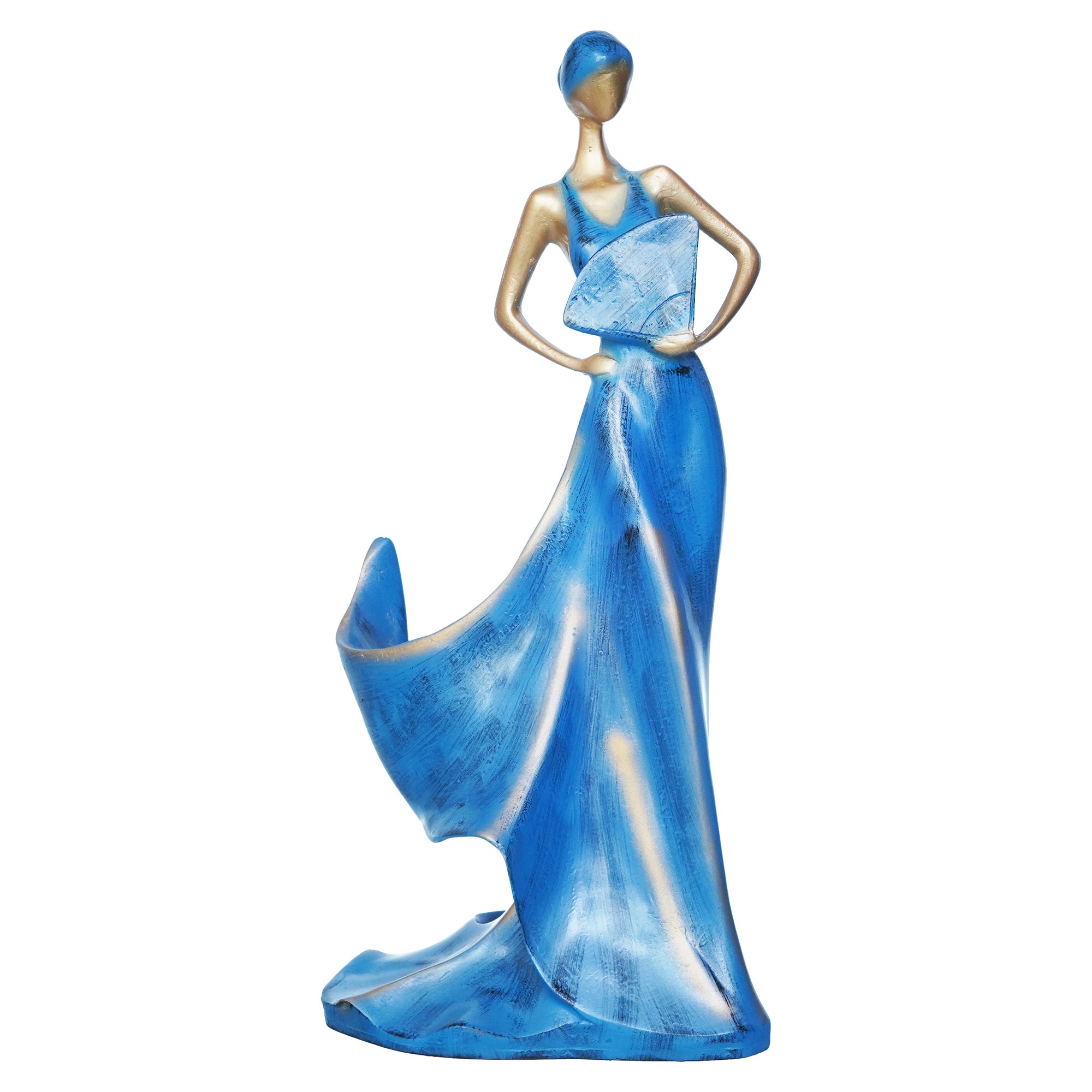 Blue & Golden Polyresin Fashion Beauty Lady Statue Wine Bottle Holder Decorative Showpiece 2