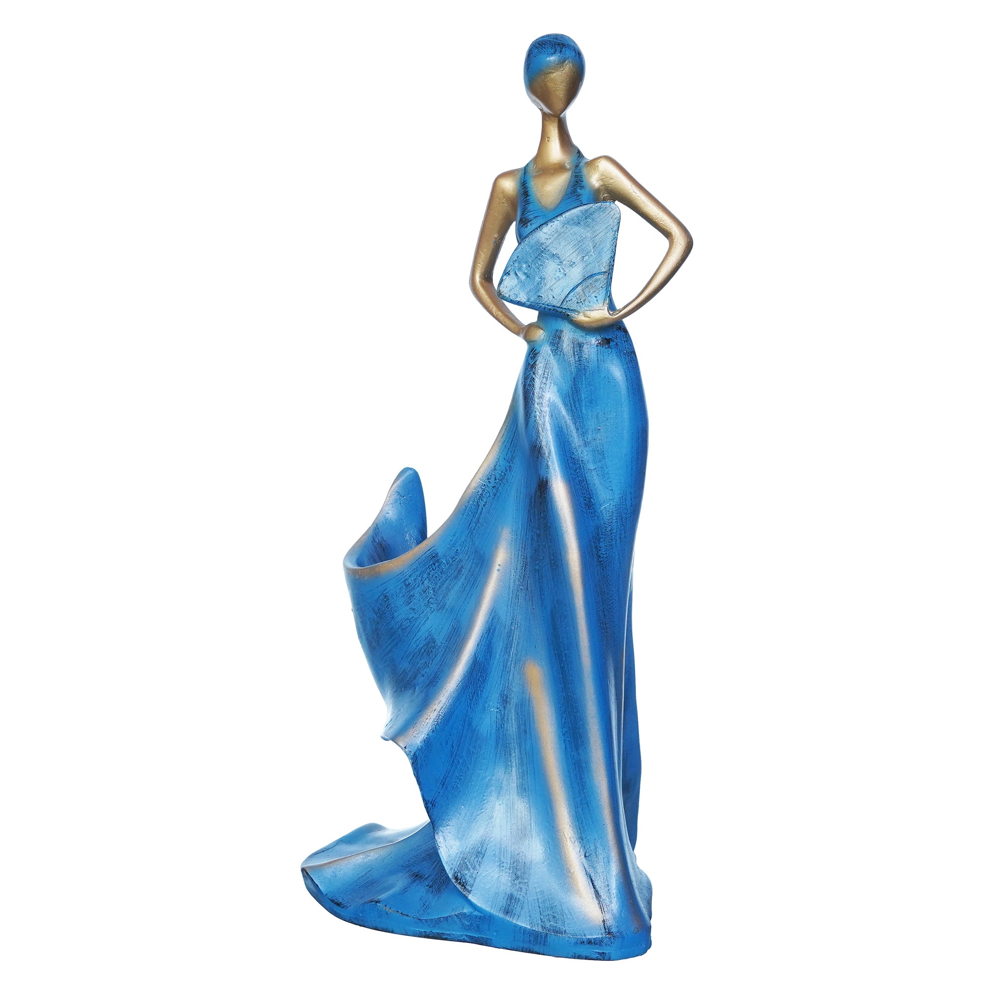 Blue & Golden Polyresin Fashion Beauty Lady Statue Wine Bottle Holder Decorative Showpiece 6