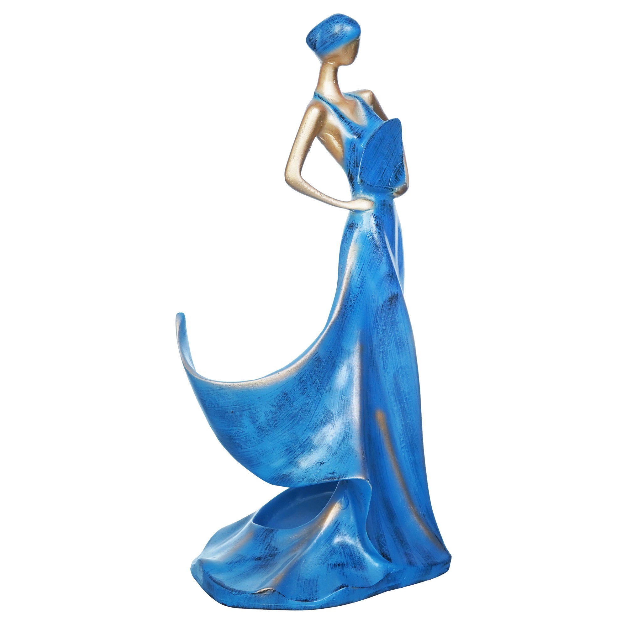 Blue & Golden Polyresin Fashion Beauty Lady Statue Wine Bottle Holder Decorative Showpiece 7