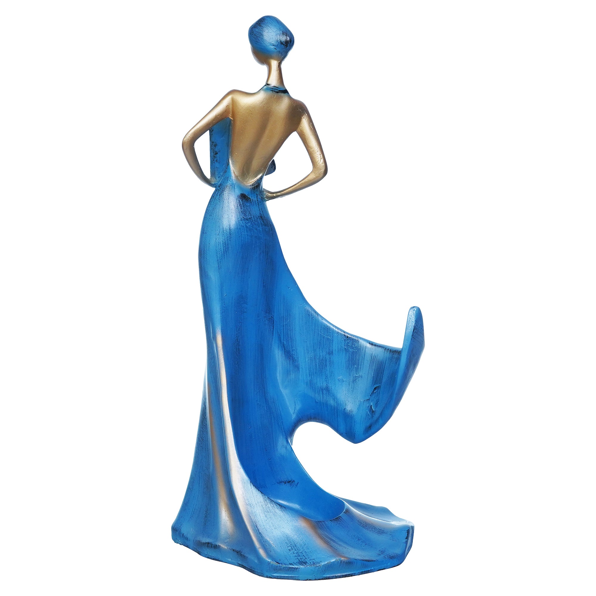 Blue & Golden Polyresin Fashion Beauty Lady Statue Wine Bottle Holder Decorative Showpiece 8