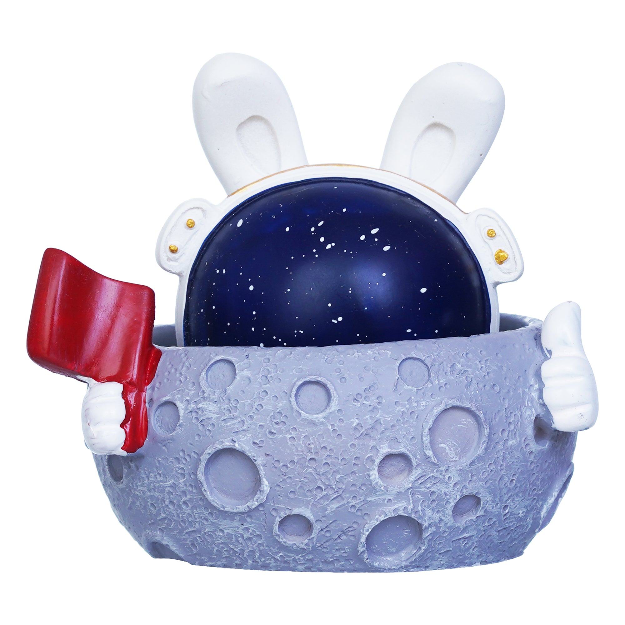 Rabbit Astronaut Miniature statue on Moon shaking head with Red Flag Decorative Showpiece 2