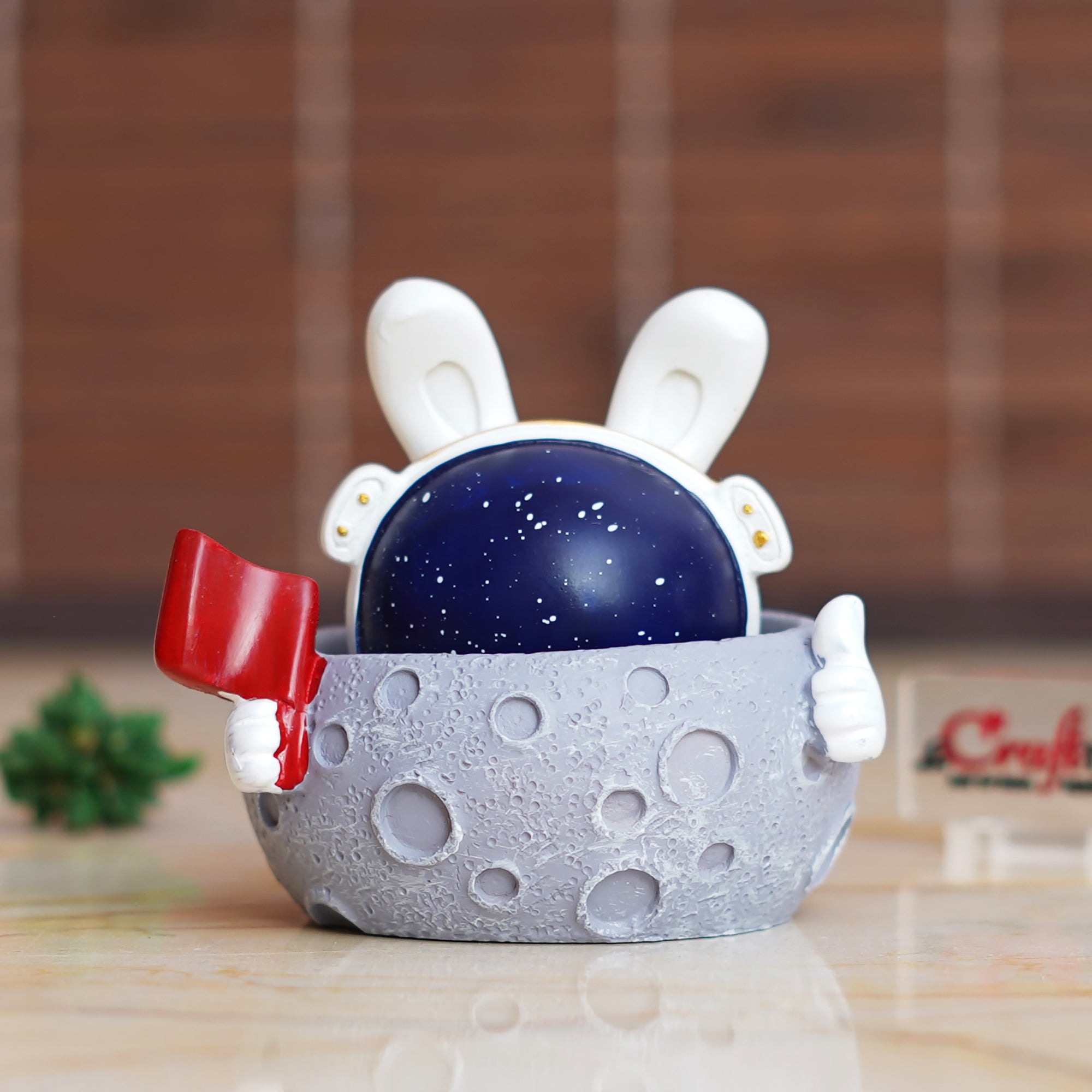 Rabbit Astronaut Miniature statue on Moon shaking head with Red Flag Decorative Showpiece 5