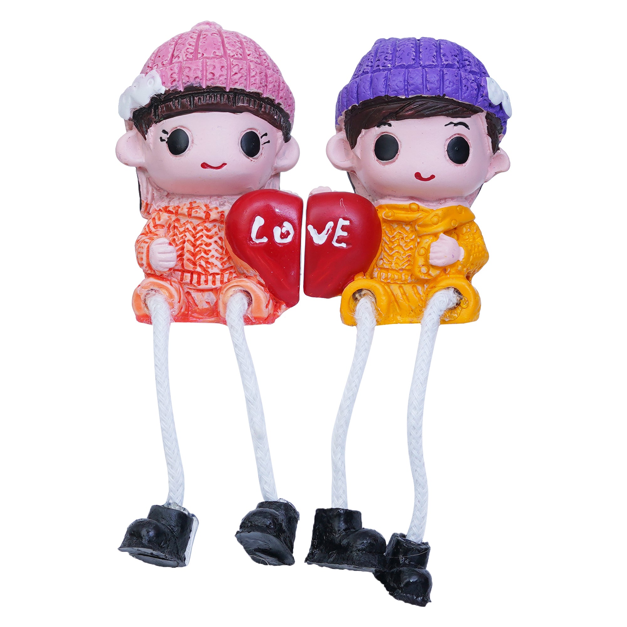 Cute Boy and Girl Doll Sitting Couple Statue Holding Heart "Love" Decorative Showpiece 2