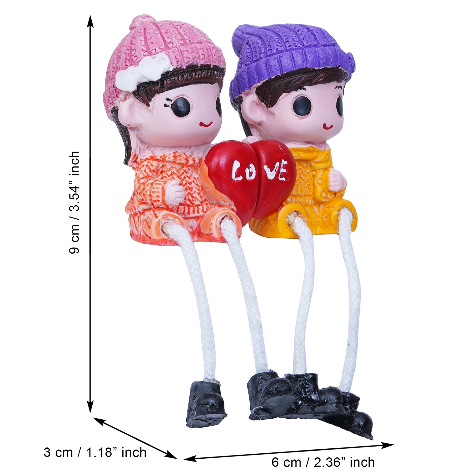 Cute Boy and Girl Doll Sitting Couple Statue Holding Heart "Love" Decorative Showpiece 3