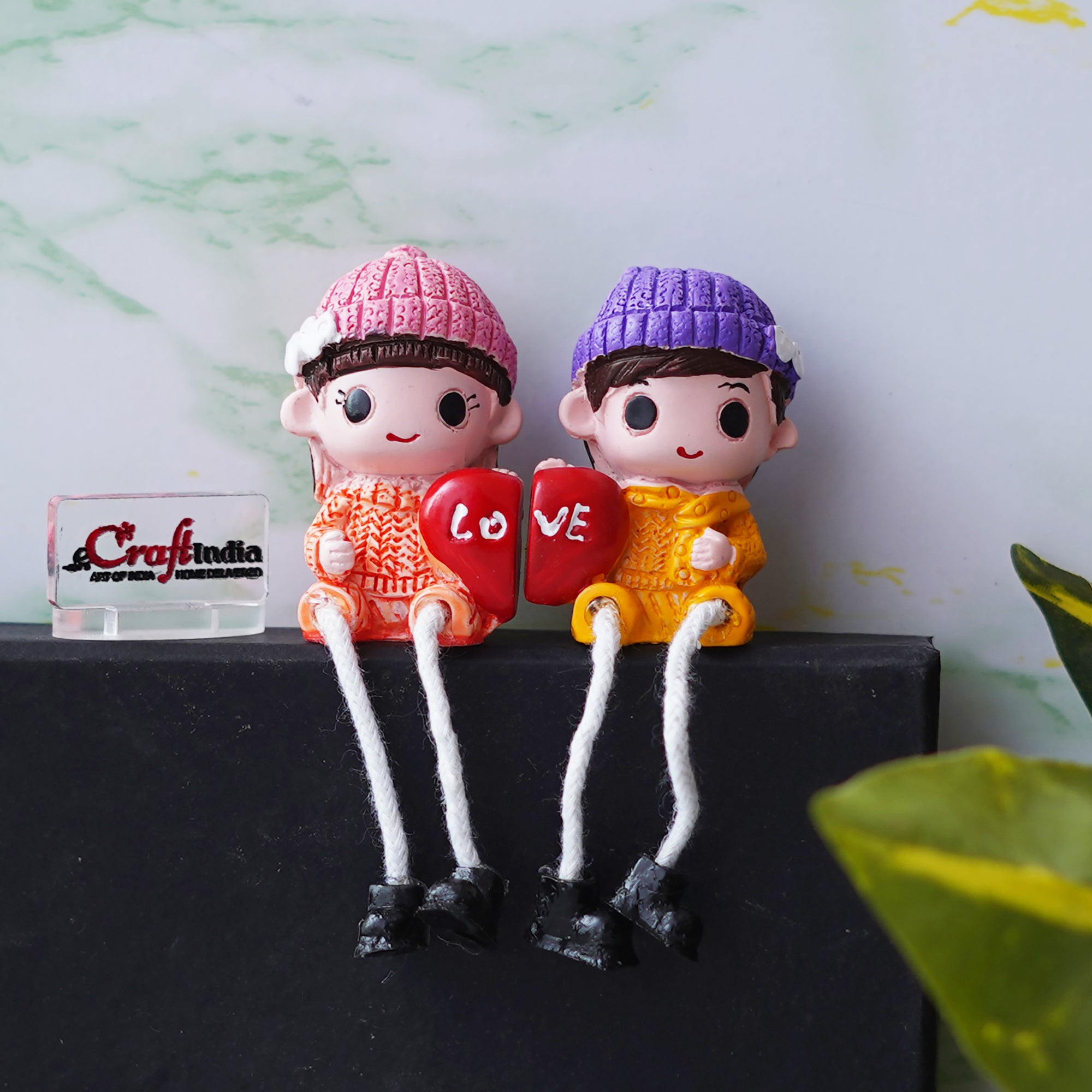 Cute Boy and Girl Doll Sitting Couple Statue Holding Heart "Love" Decorative Showpiece 4