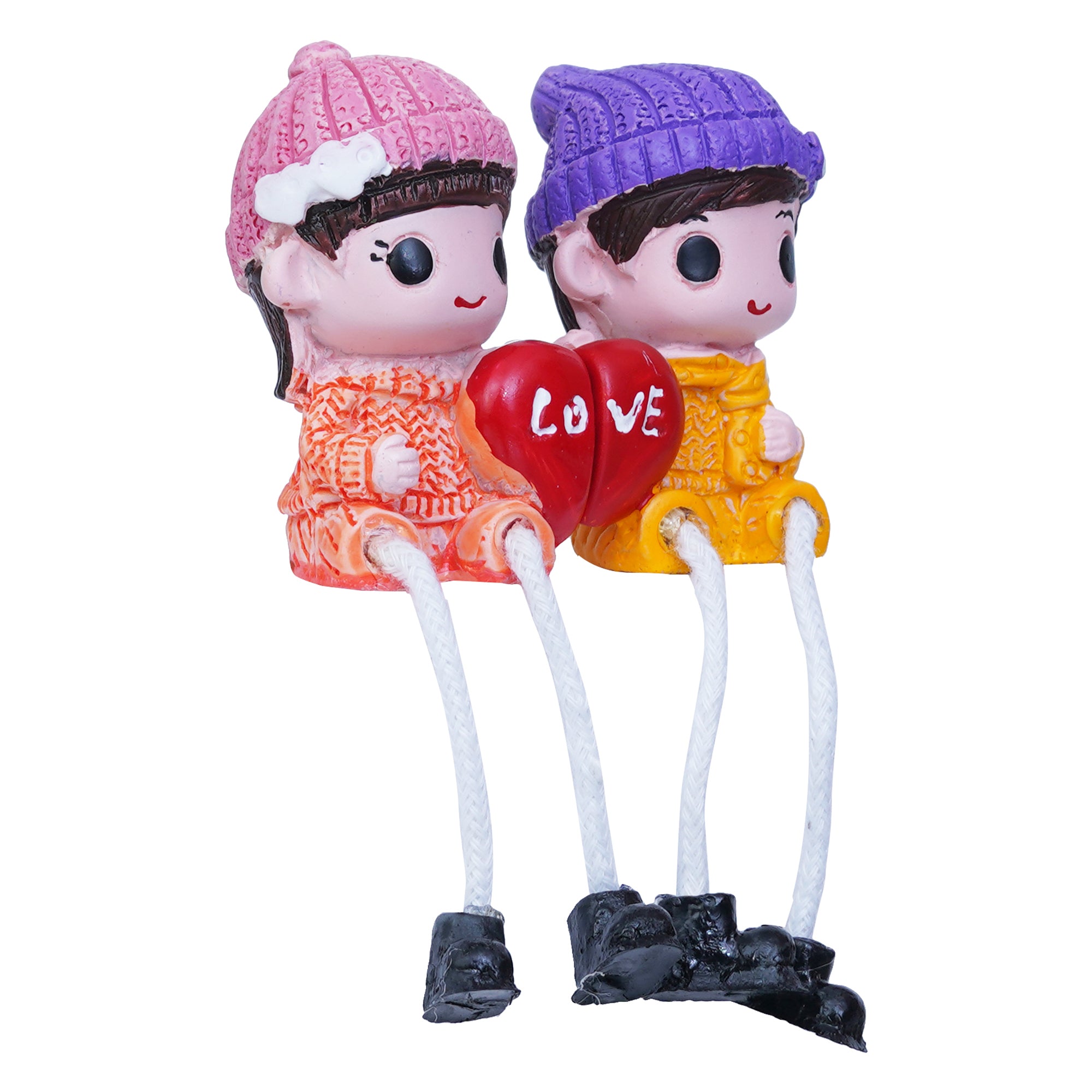 Cute Boy and Girl Doll Sitting Couple Statue Holding Heart "Love" Decorative Showpiece 6