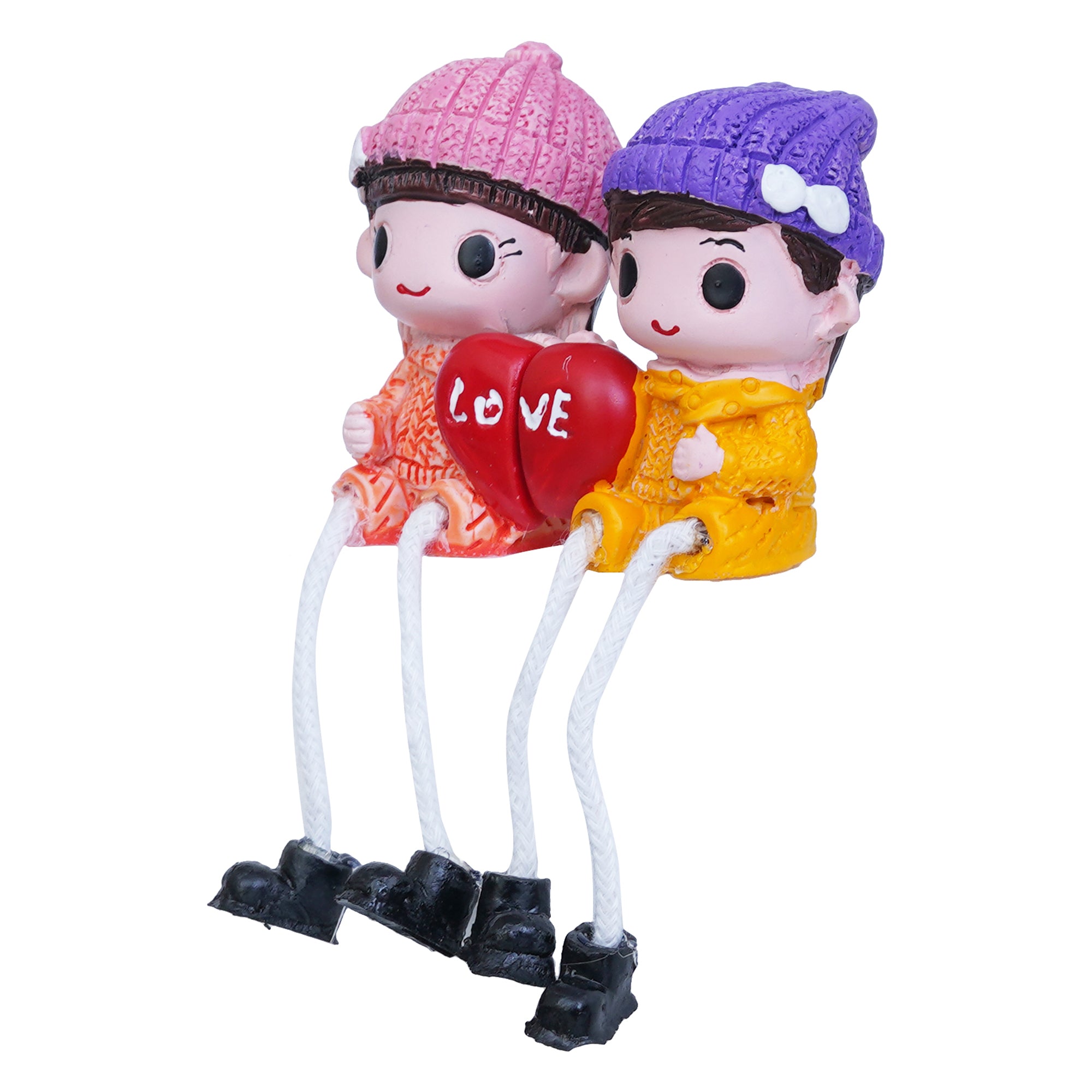 Cute Boy and Girl Doll Sitting Couple Statue Holding Heart "Love" Decorative Showpiece 7