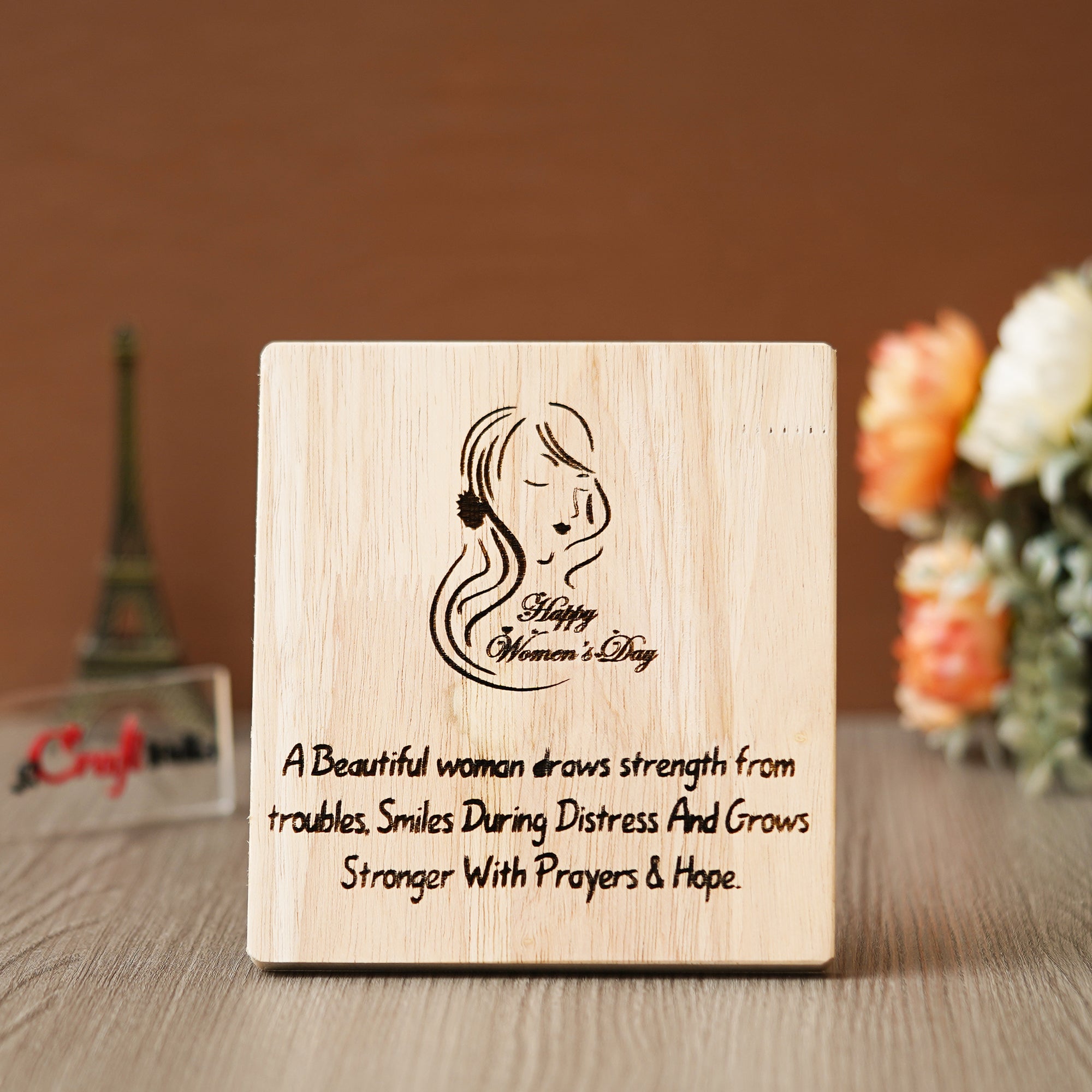 "A Beautiful Woman Draws Strength" Quote Tabletop Wooden Showpiece