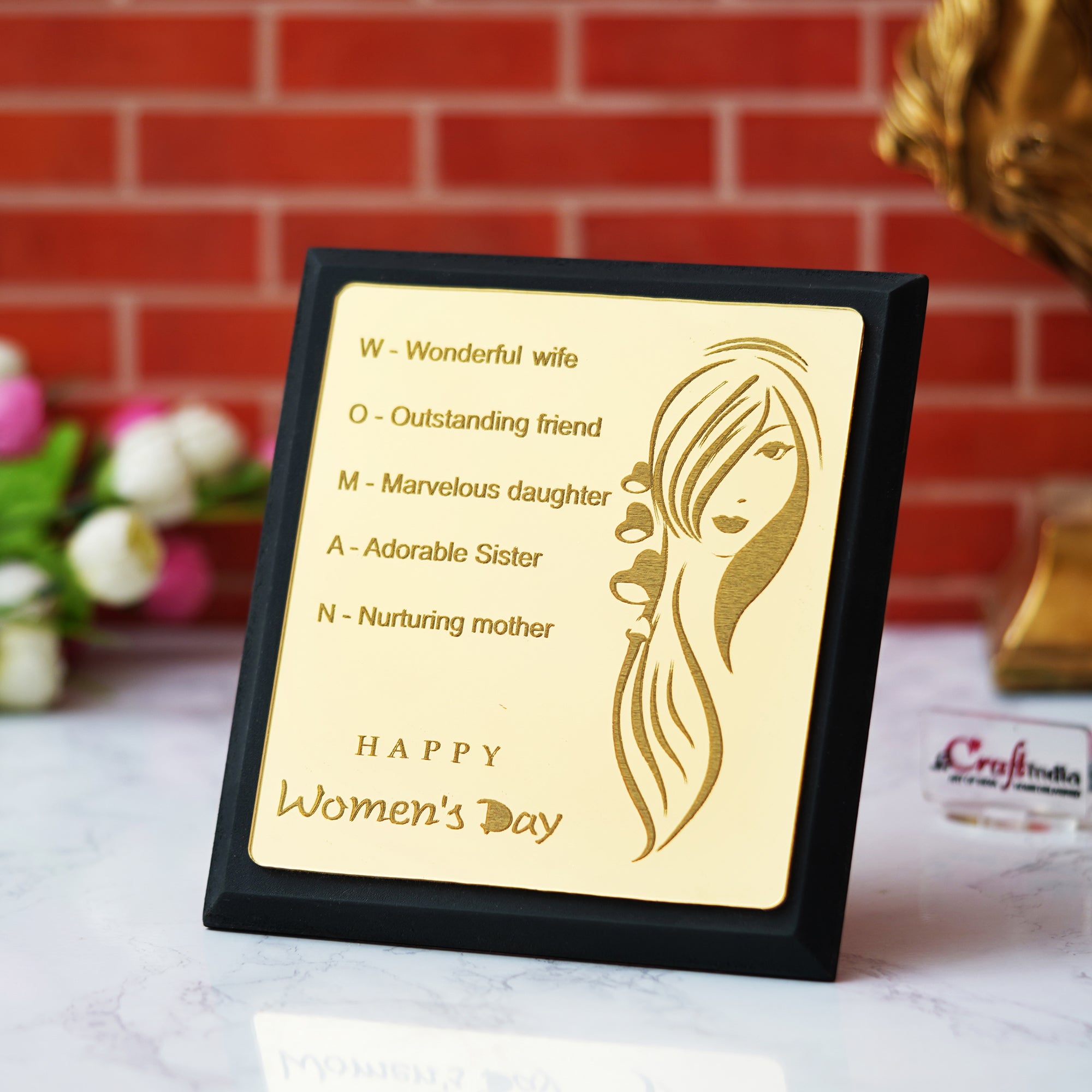 Brown "Happy Women's Day" Tabletop Wooden Decorative Showpiece 1