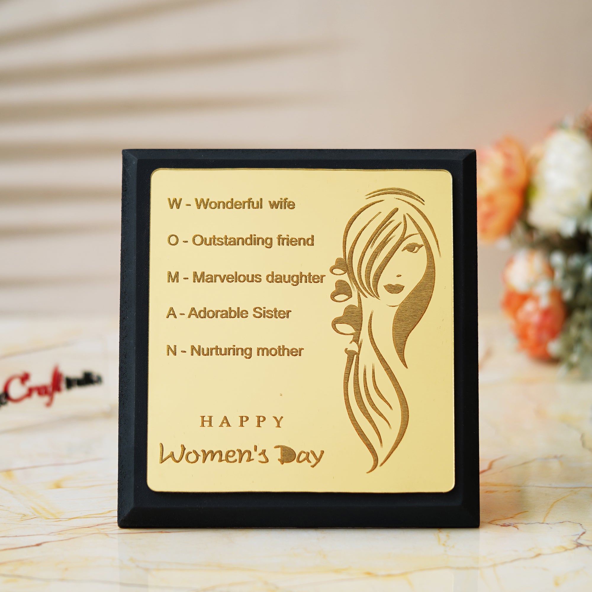 Brown "Happy Women's Day" Tabletop Wooden Decorative Showpiece 4