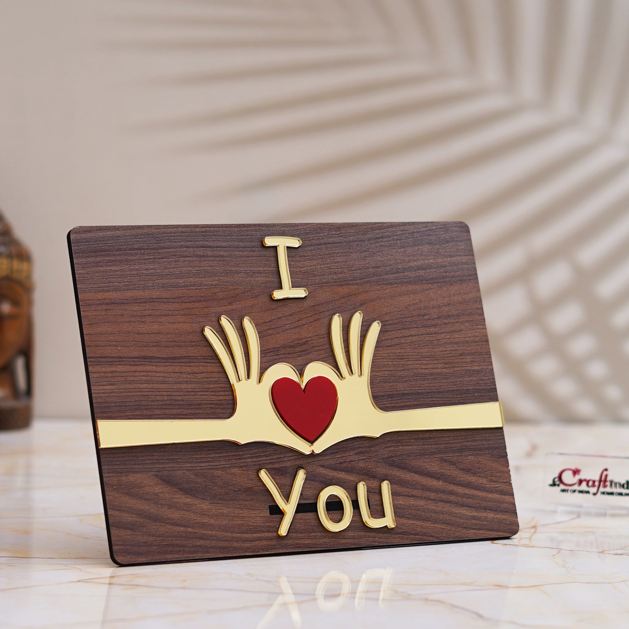 Brown & Red "I Love You" Wooden Decorative Showpiece