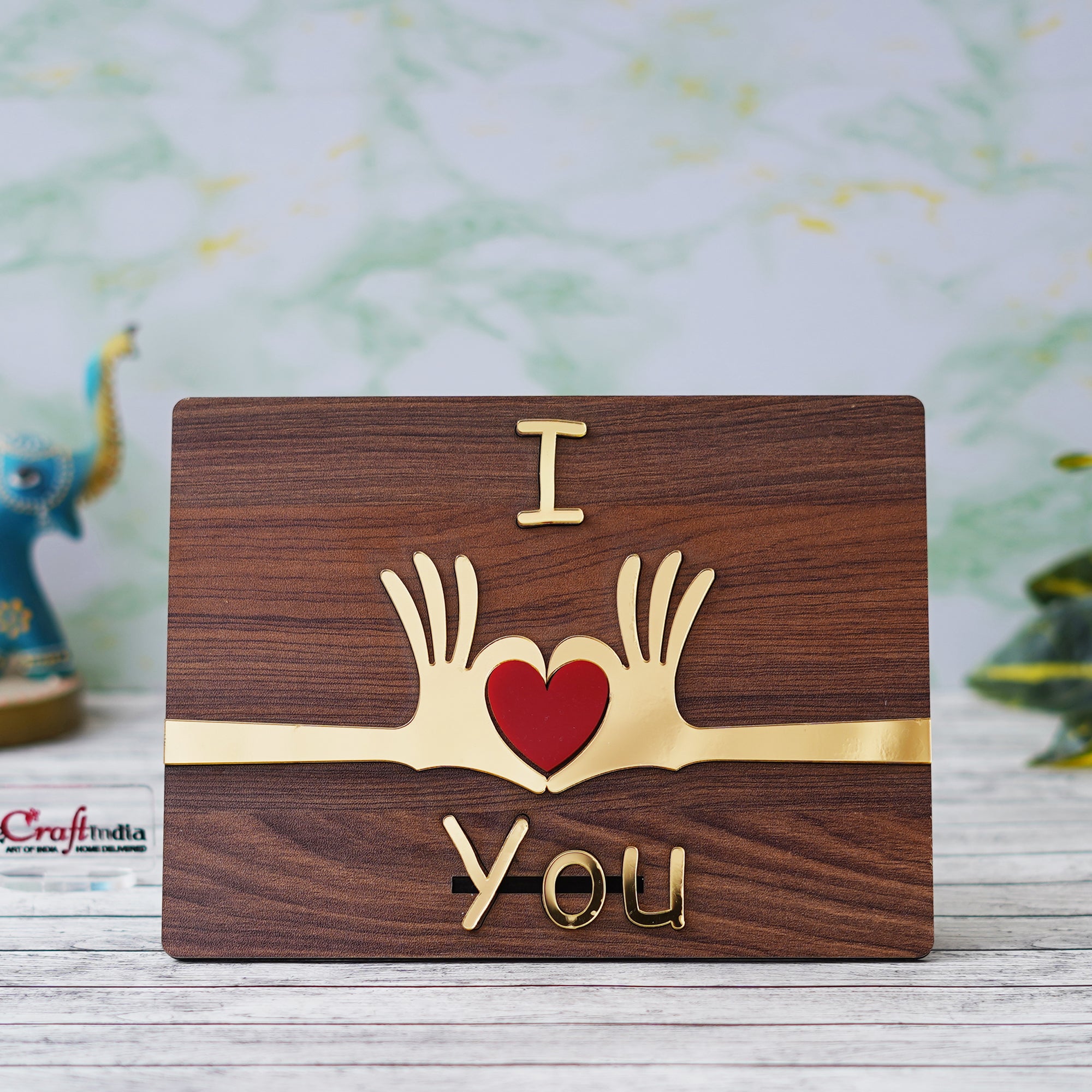 Brown & Red "I Love You" Wooden Decorative Showpiece 4