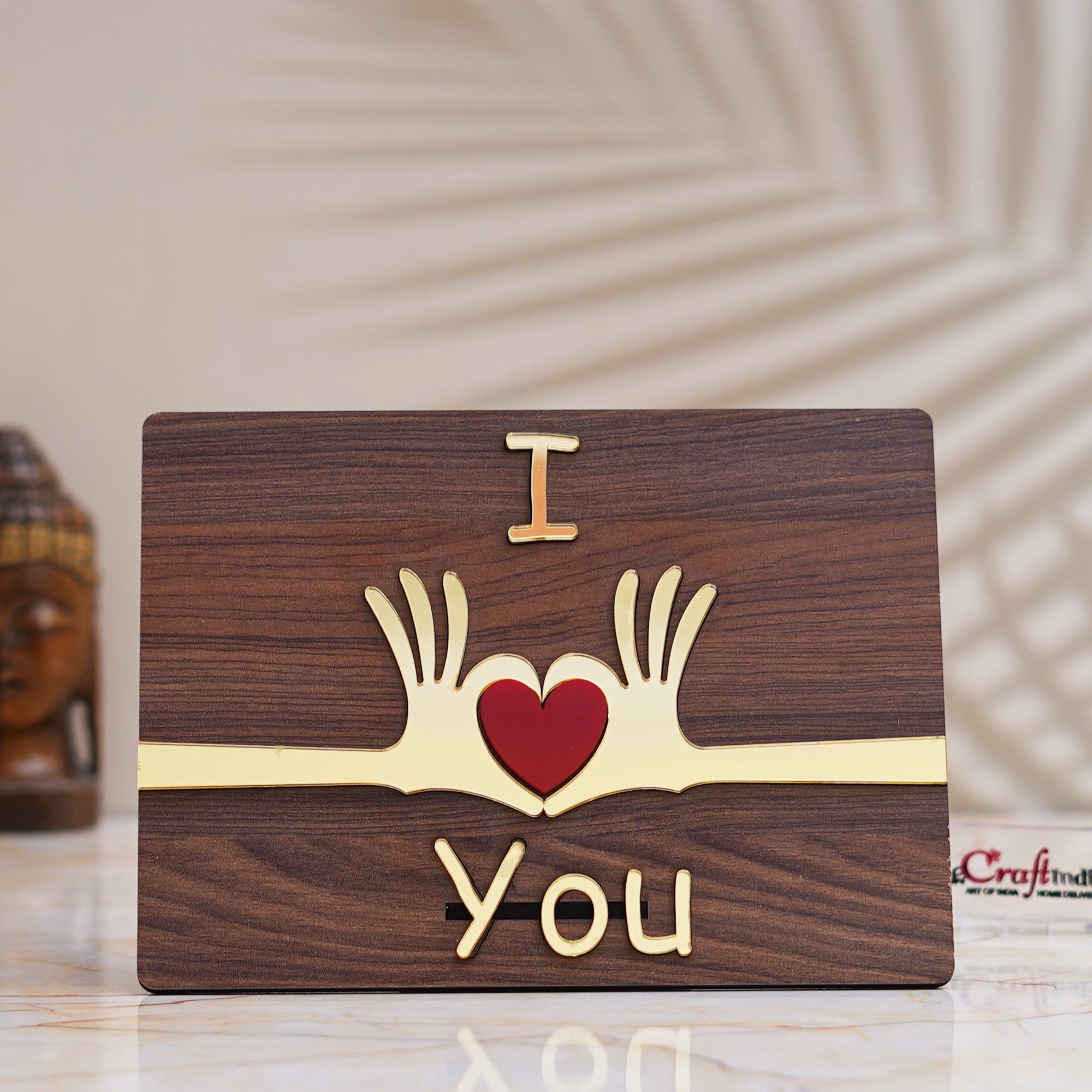 Brown & Red "I Love You" Wooden Decorative Showpiece 5