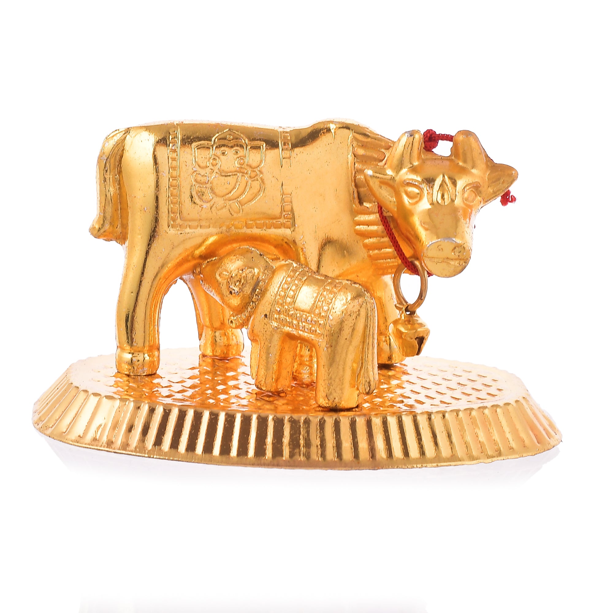 Golden Kamdhenu Cow & Calf Metal Statue