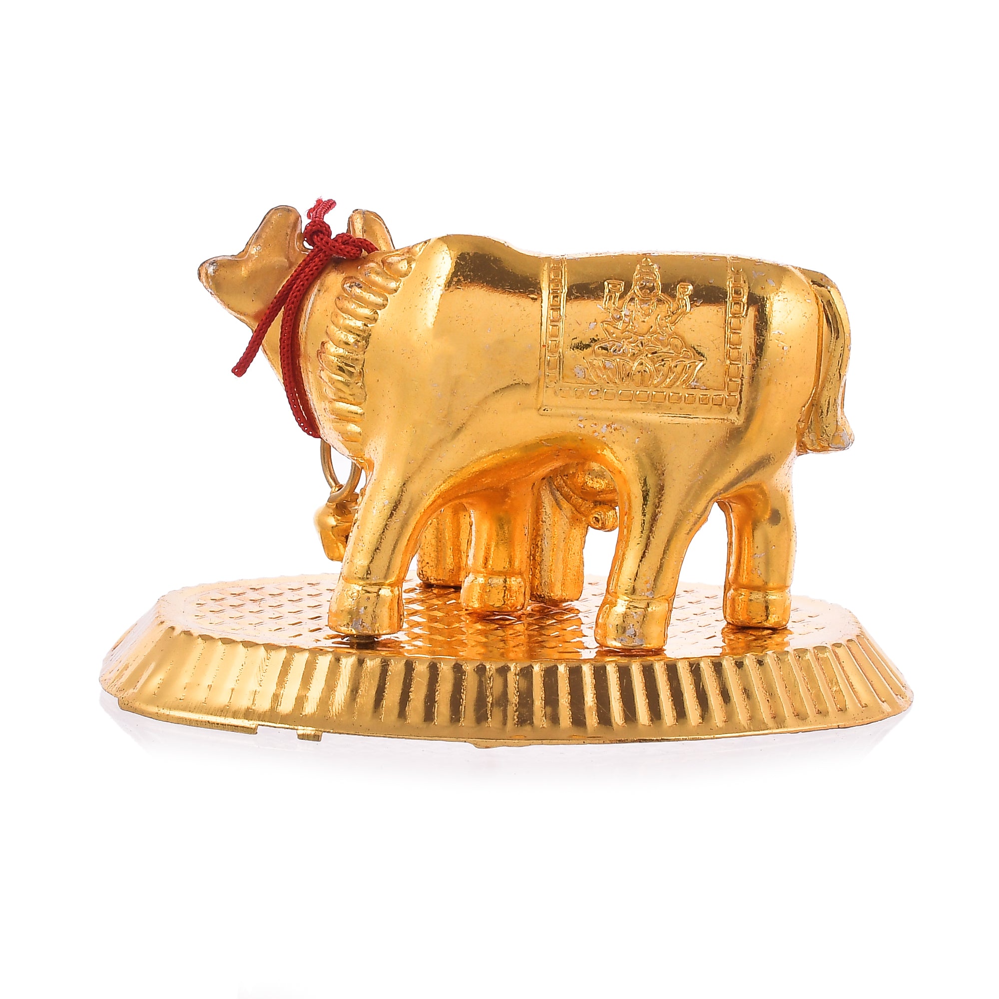 Golden Kamdhenu Cow & Calf Metal Statue 2