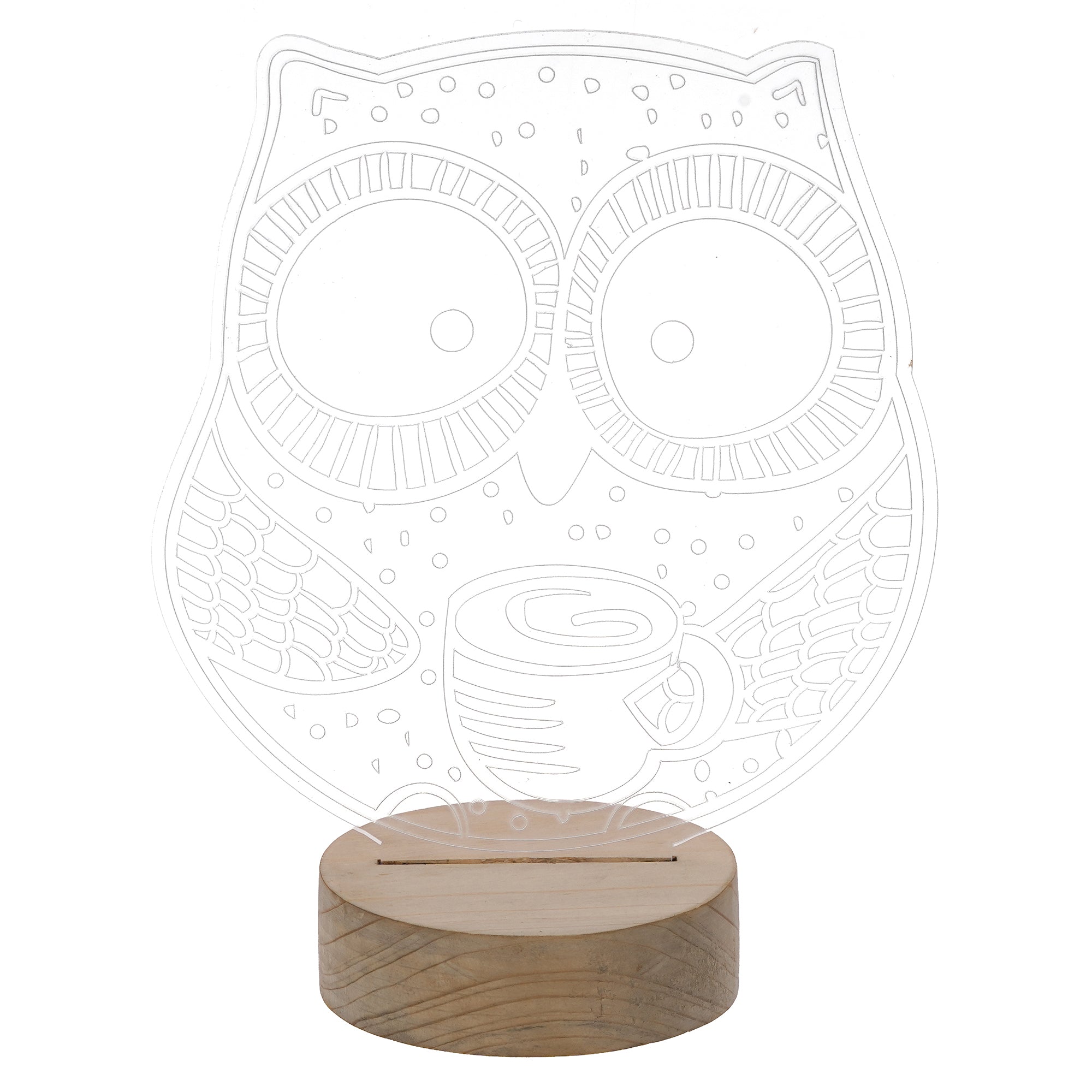 Owl Design Carved on Acrylic & Wood Base Night Lamp 2