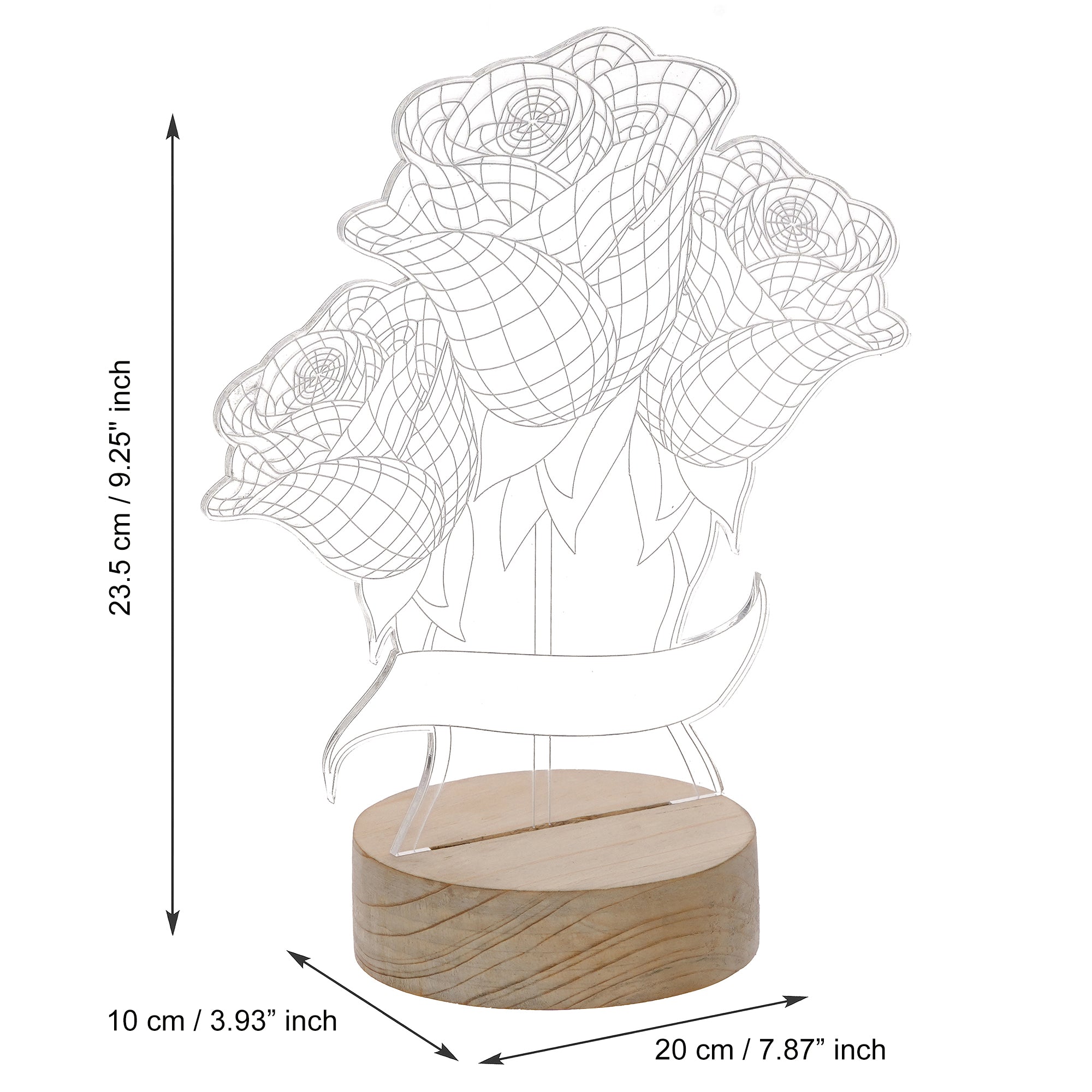 Rose Bouquet Design Carved on Acrylic & Wood Base Night Lamp 3